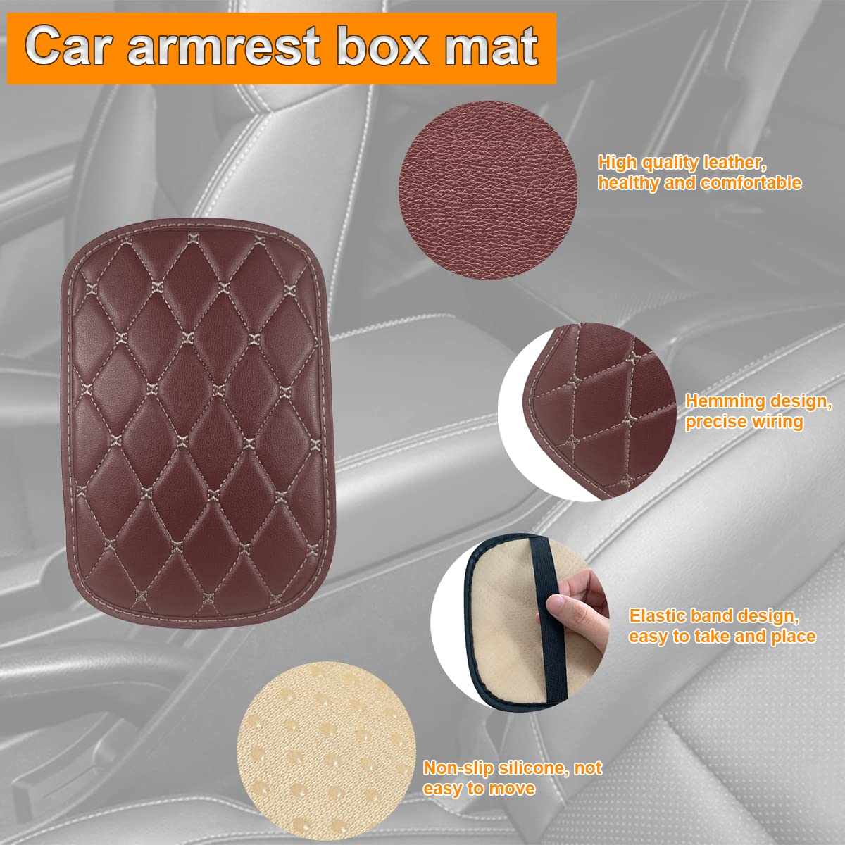 Auto Center Console Pad, Pu Leather Car Center Console Box Cushion, Non Slip Soft Armrest Seat Box Cover, Waterproof Vehicle Arm