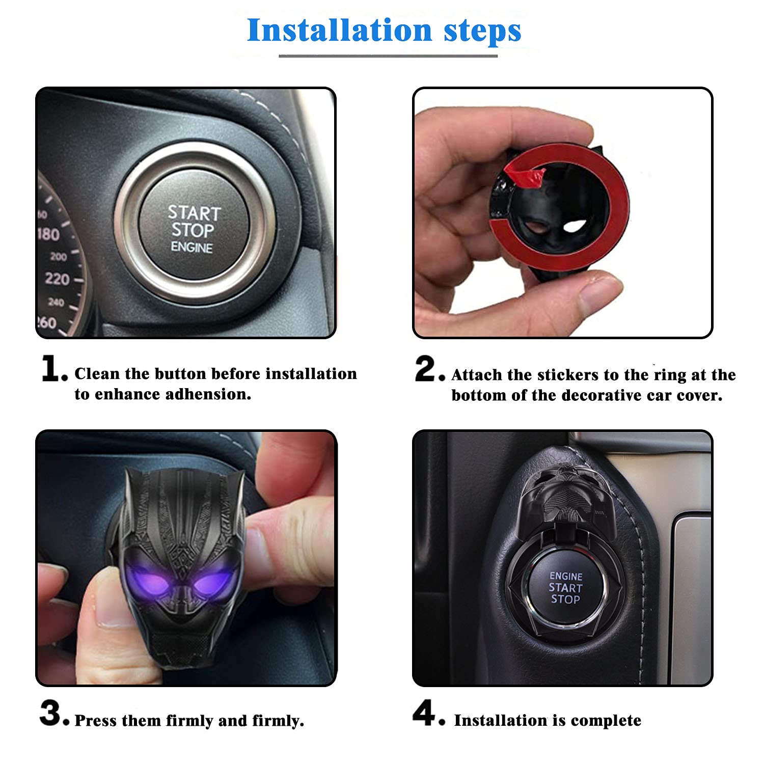 Car Engine Ignition Start Stop Button Cover Push Start Button Ring Car Interior Protective Switch Button Cover Universal Anti Sc