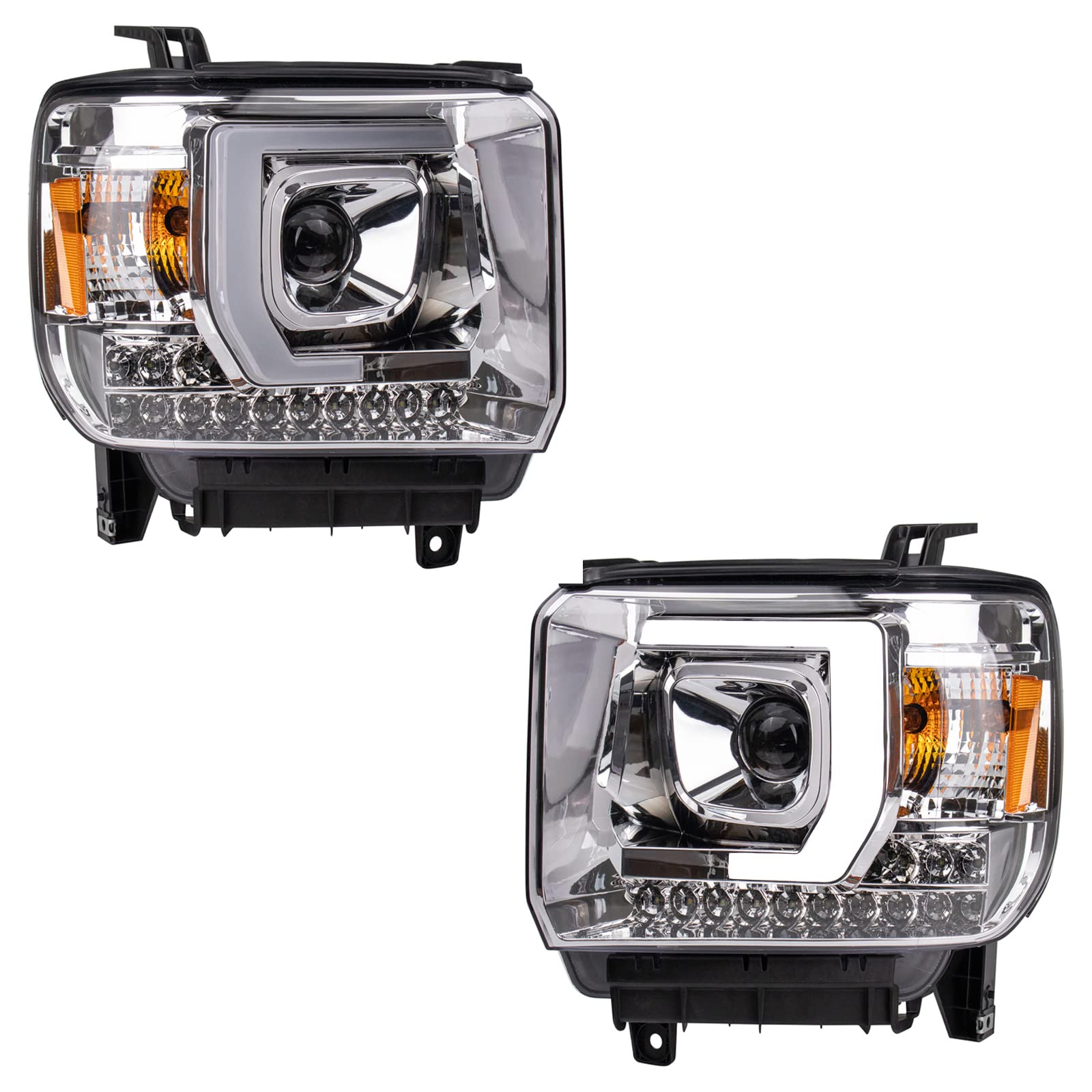 Trq Headlight Assembly Set Headlights Driver & Passenger Side Compatible With 2014-2015 Gmc Sierra 1500 2015-2019 Sierra 2500 Hd