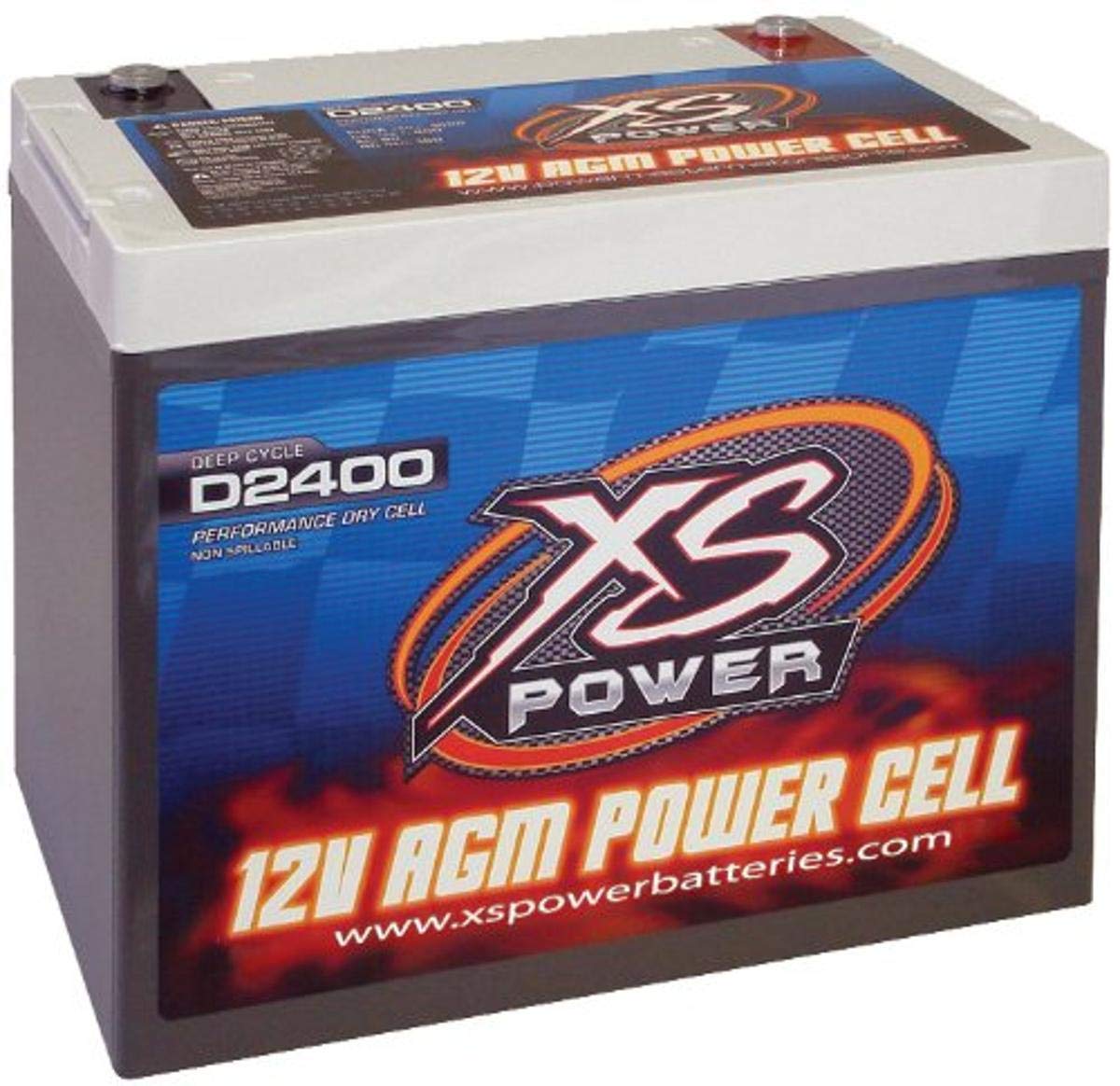 XS Power D2400 AGM Series 3500 Max Amp 670 Cranking Amp 12V Battery with Reinforced Casing