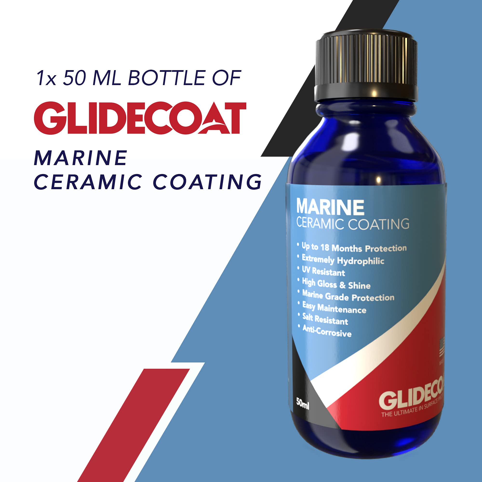 Glidecoat Marine Ceramic Coating - 50ml - UV Protection, Enhanced Gloss, Super Hydrophobic Surface Repels Dirt, Salt, Water and