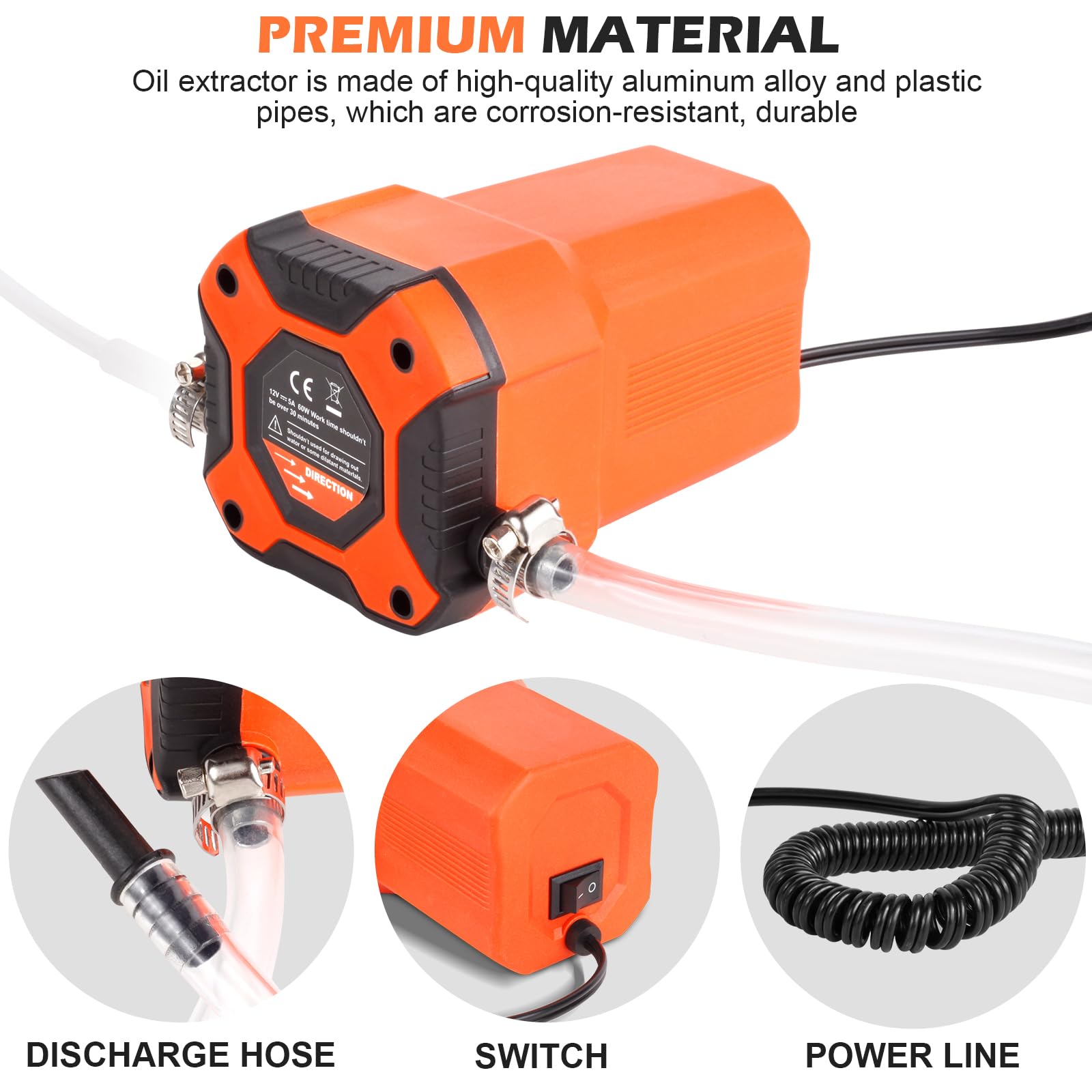 Oil Transfer Pump Extractor, Electric Oil Pump Fast Oil Change Transmission Fluid Extractor Pump (Orange)