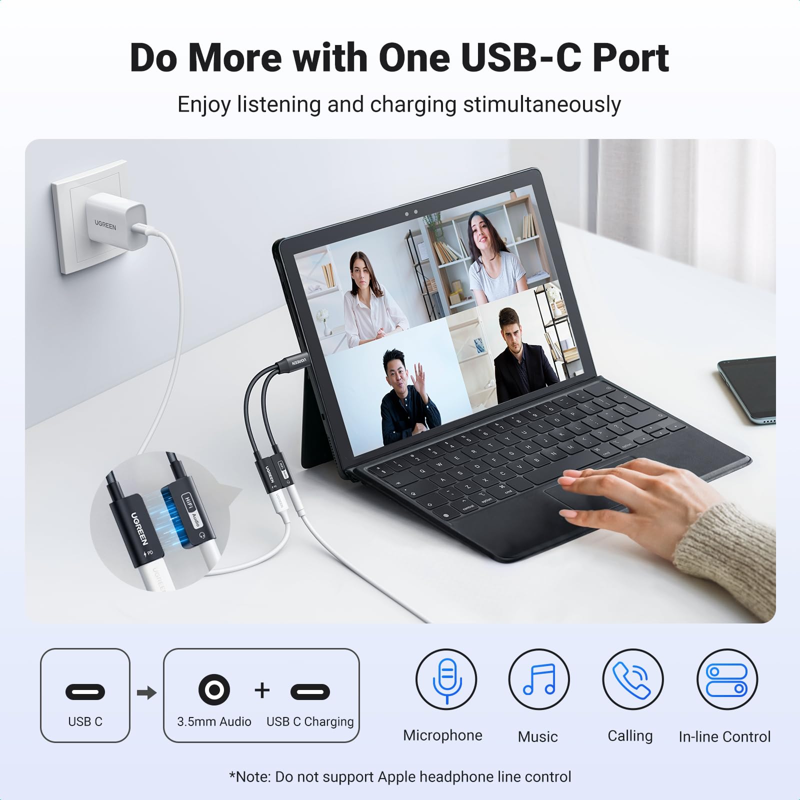 Ugreen Magnetic Usb C To 3.5Mm Audio Adapter And Charger 2 In 1 Hi-Res 32Bit/384Khz Aux To Usb C With Pd 60W Fast Charging Dongl