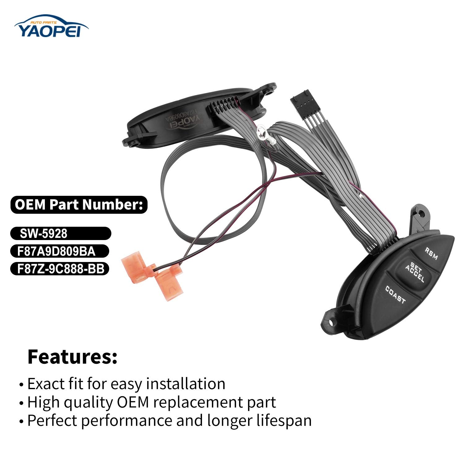 F87A-9D809-Ba Steering Wheel Mounted Cruise Control Switch Button Kit For Ford Ranger Explorer Sport Trac F150 Mountaineer, Mazda B3000 1995 1996 1997 1998 1999 2000 2001 2002 2003 Sw-5928 F87Z9C888Bb