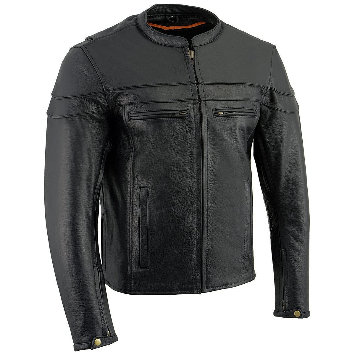 Milwaukee Leather LKM1725 Mens Black Leather Sporty Crossover Scooter Motorcycle Jacket w/Reflective Piping - 4X-Large