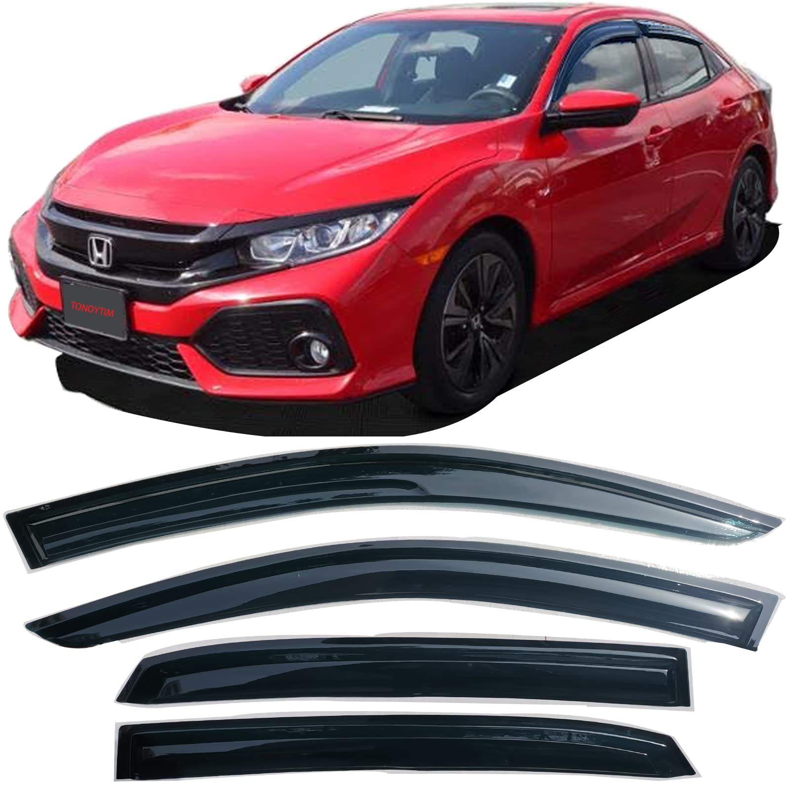 Window Visors Rain Guards Side For Honda Civic Hatchback 2016-2021, Vent Sun Shade Visor Wind Deflectors, 4-Pieces Set