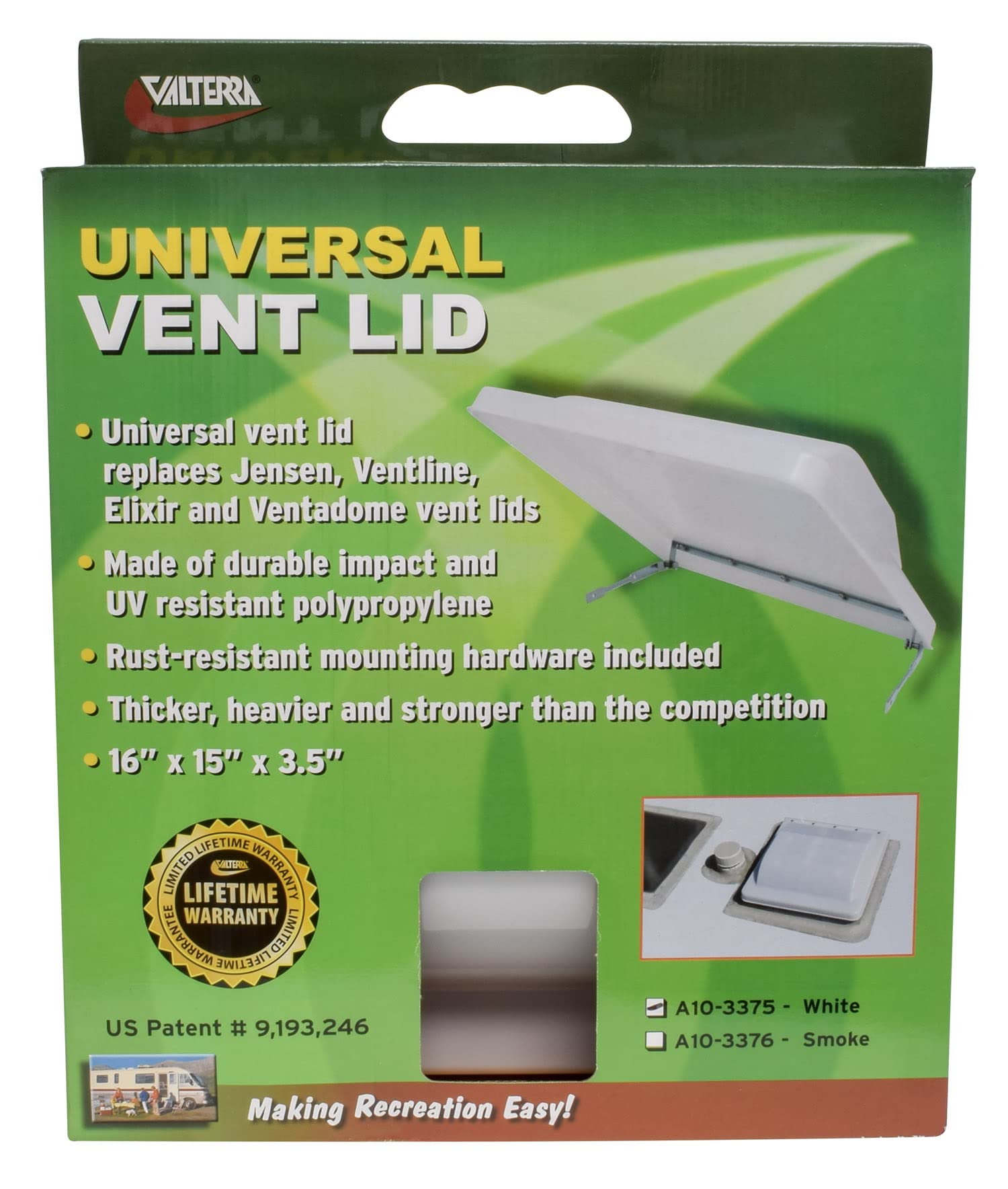 Valterra A10-3375 Vent Lid (Universal, 16 X 15 X 3.5, White),1 Pack