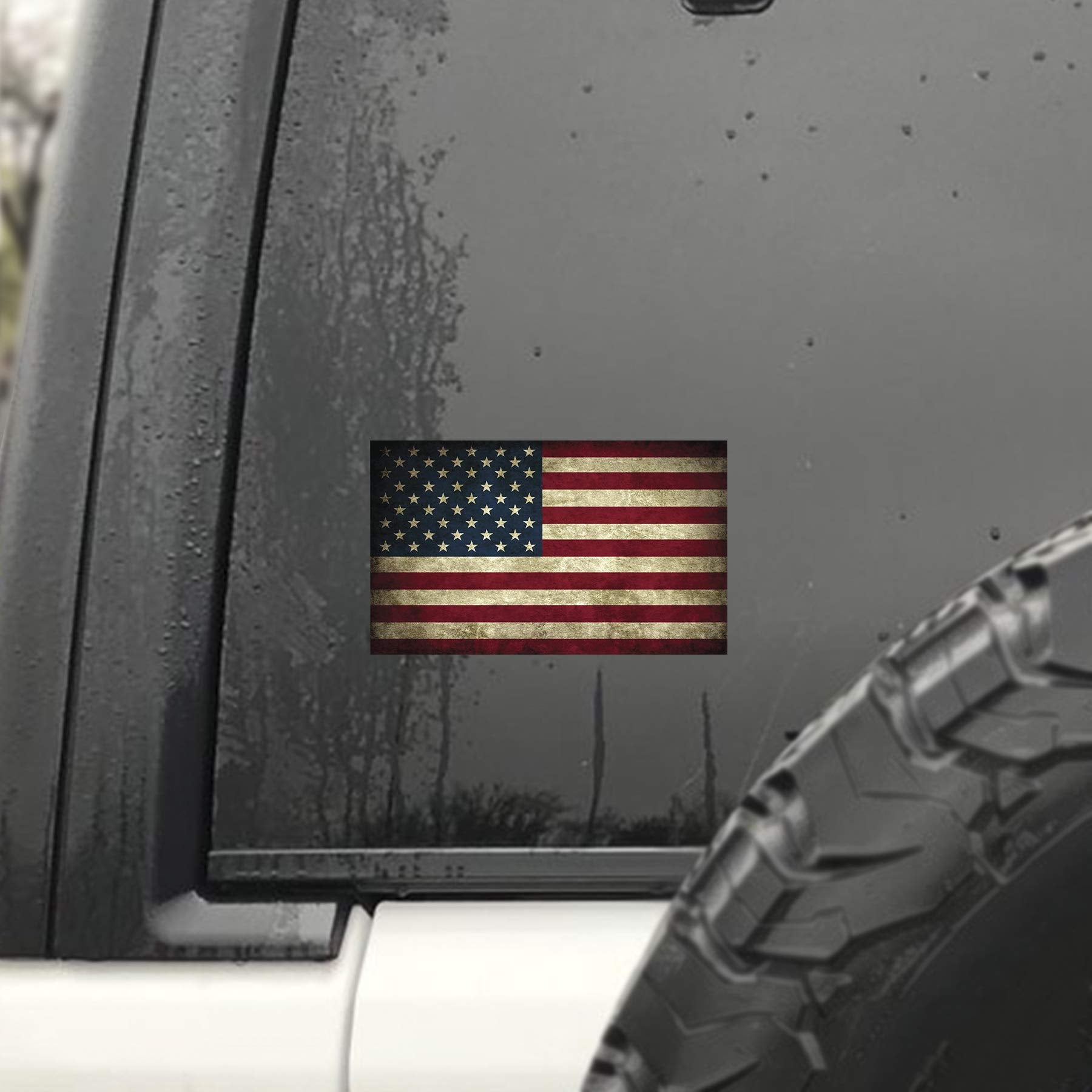 JMM Industries Vintage American Flag Vinyl Decal Sticker - 5"x3", UV Resistant, Old Glory, Blue and Red, Model JMM002