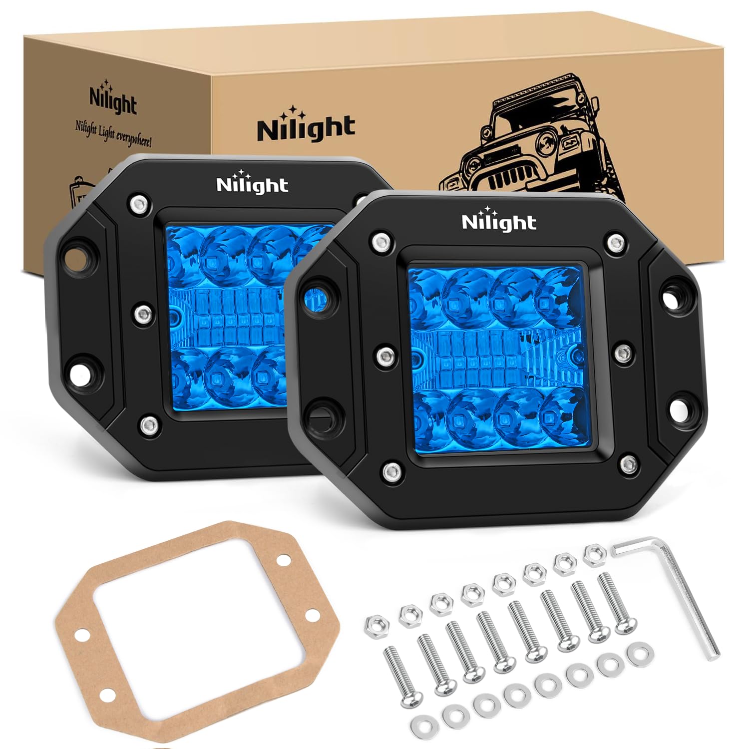 Nilight Flush Mount Led Light Pods 2 Pcs 42 W Blue Upgraded Spot Flood Combo Bumper Driving Fog Fishing Hunting Emergency Safety