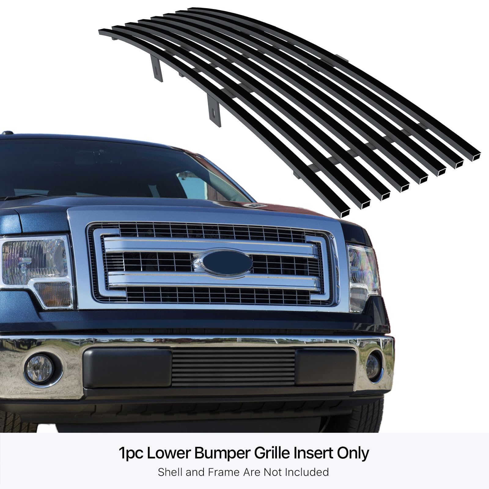 Aps Compatible With Ford F-150 2009-2014 Lower Bumper Stainless Steel Black 8X6 Horizontal Billet Grille Insert F66789J