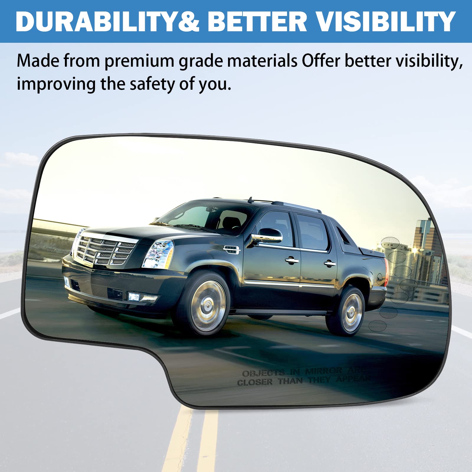 Exterior Passenger Side Heated Mirror Glass Replacement For 2003-2007 Cadillac Escalade, Chevrolet Avalanche, Silverado, Suburba