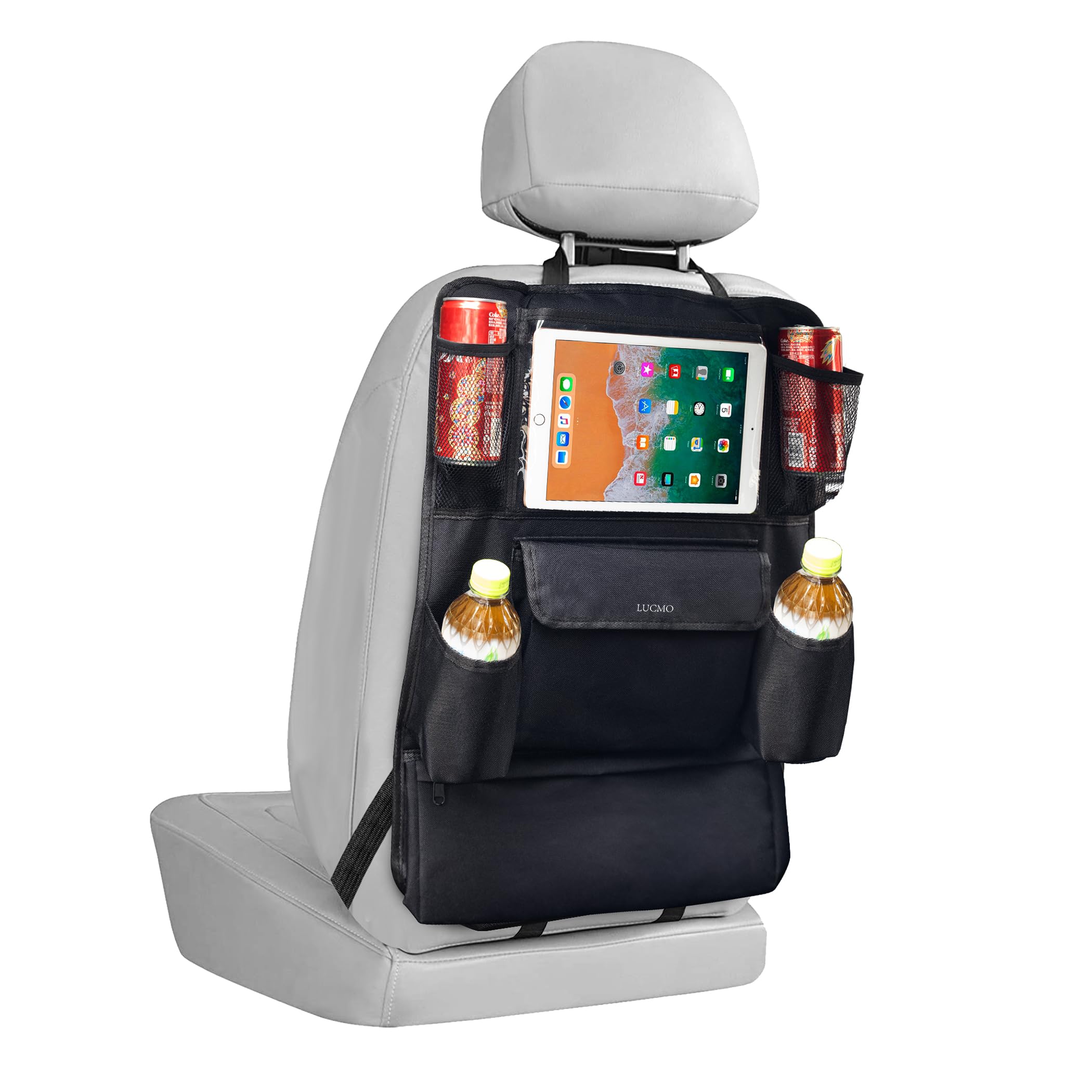 Lucmo Car Backseat Organizer With Touch Screen Tablet Holder,9 Storage Pockets Protectors Kick Mats Travel Accessories For Kids-