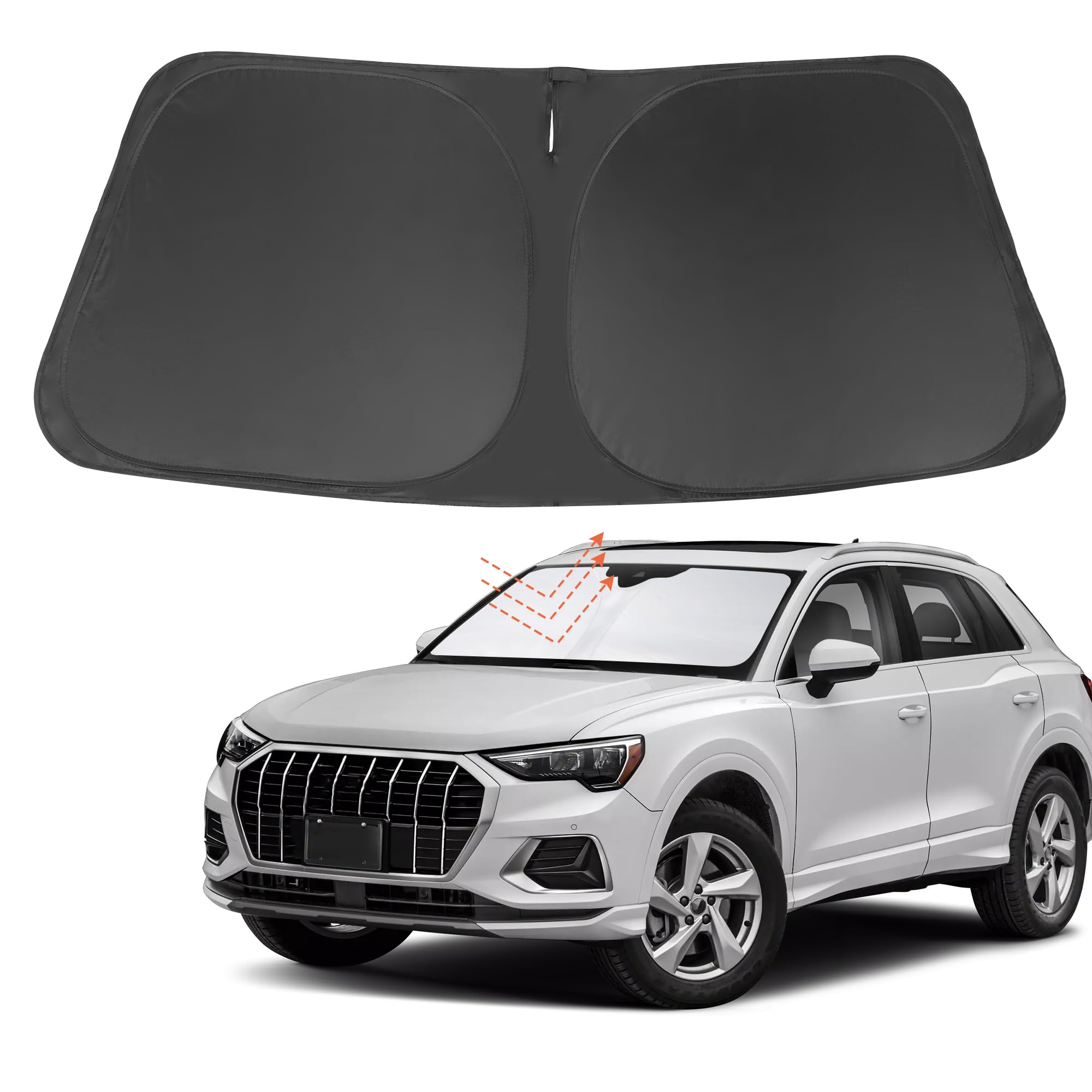 Yycke Windshield Sun Shade Accessories Compatible With 2019-2024 2025 Q3 For Audi Foldable Sunshade Sun Visor Blocks Uv