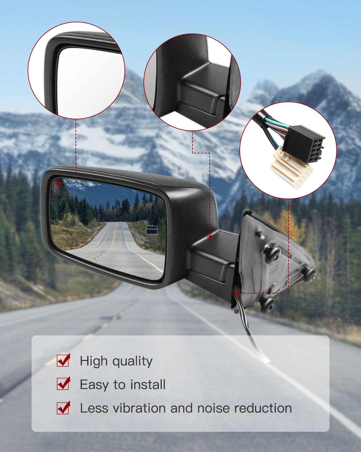 Cciyu Black Power Left And Right Side View Mirror Manual Folding Heated Turn Signal Fits For 2009-2010 For Dodge For Ram 1500 2011-2013 For Dodge For Ram 1500 2011-2015 For Dodge For Ram 2500 3500