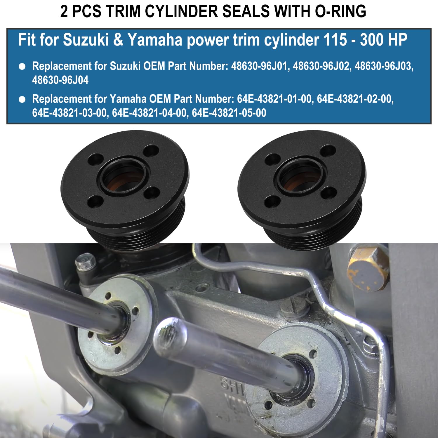 2 PCS Trim Cap Cylinder With Seals & O-ring Fit For Suzuki & Yamaha 4 Cyl 6 Cyl 2 & 4 Stroke 115-300 HP Replace For 48630-96J00