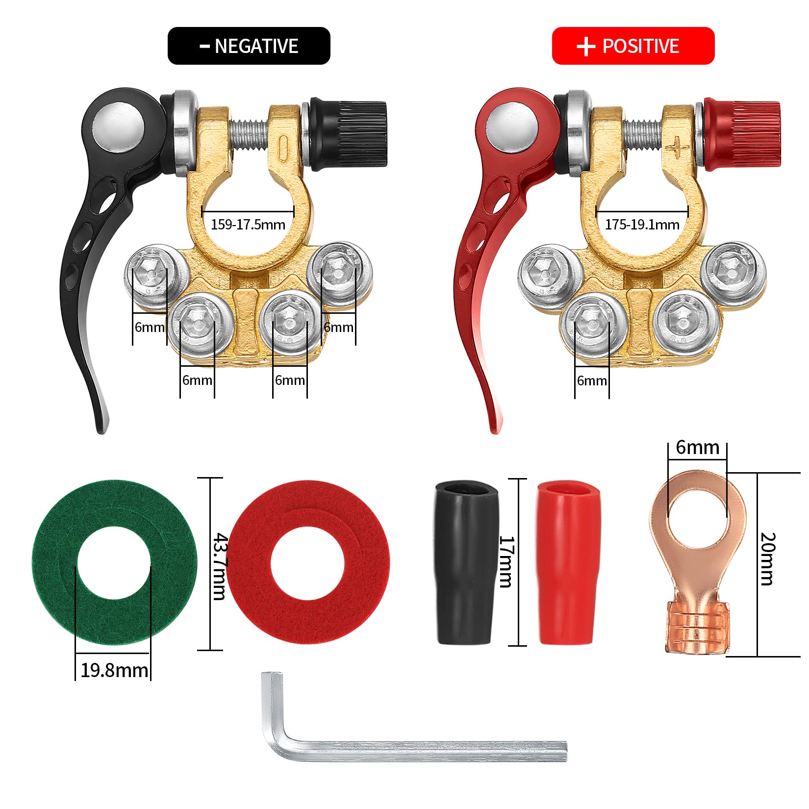 Car Battery Terminal Connectors, 2pcs Battery Terminals Top Post, 4 Way Auto Car Battery Terminals Clamps Connectors Quick Relea