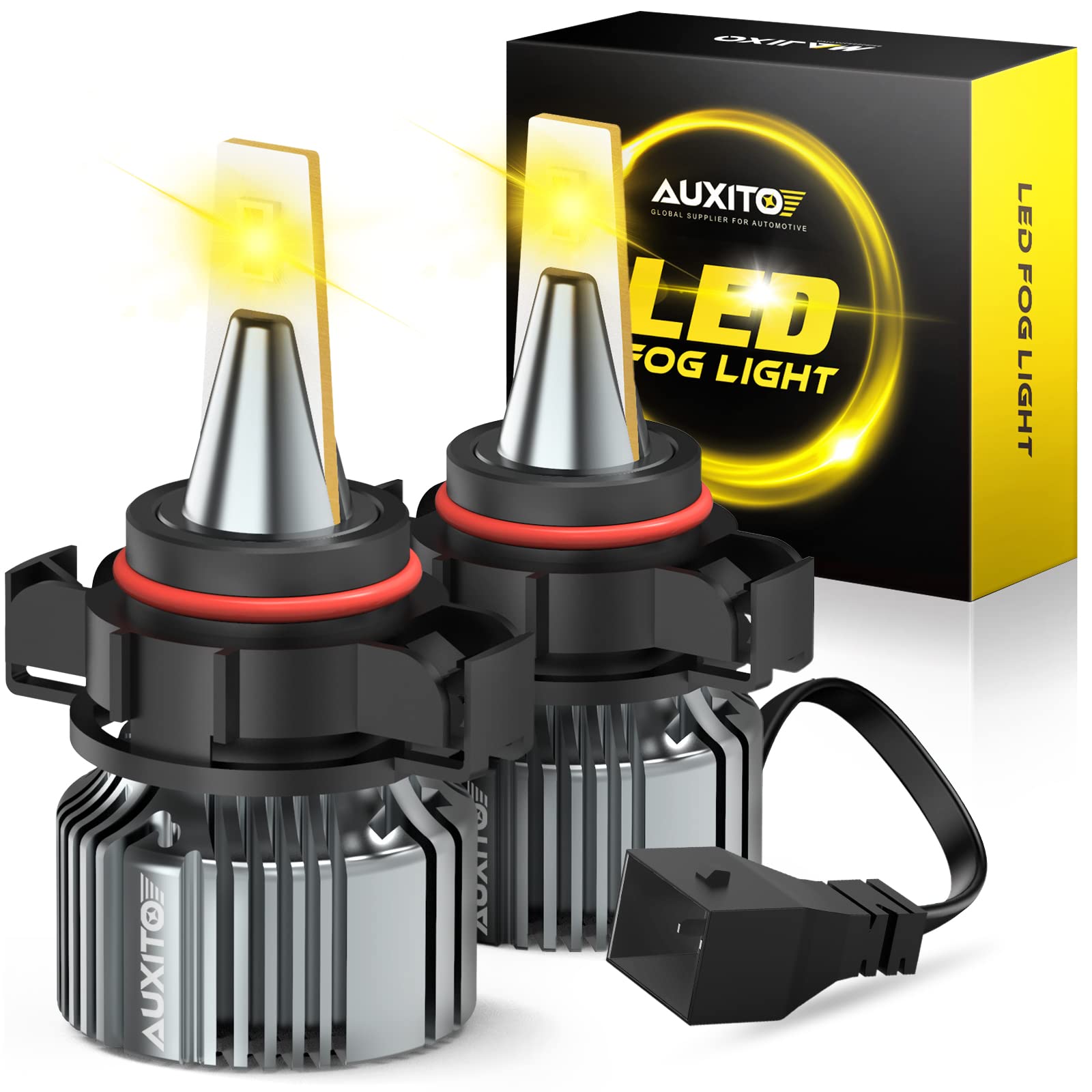 Auxito 5202 Led Fog Light Bulbs Yellow Amber 3000K, 400% Brighter 6000 Lumens 30W High Power, 5201 Ps24W Ps19W 9009 12086 Fog La