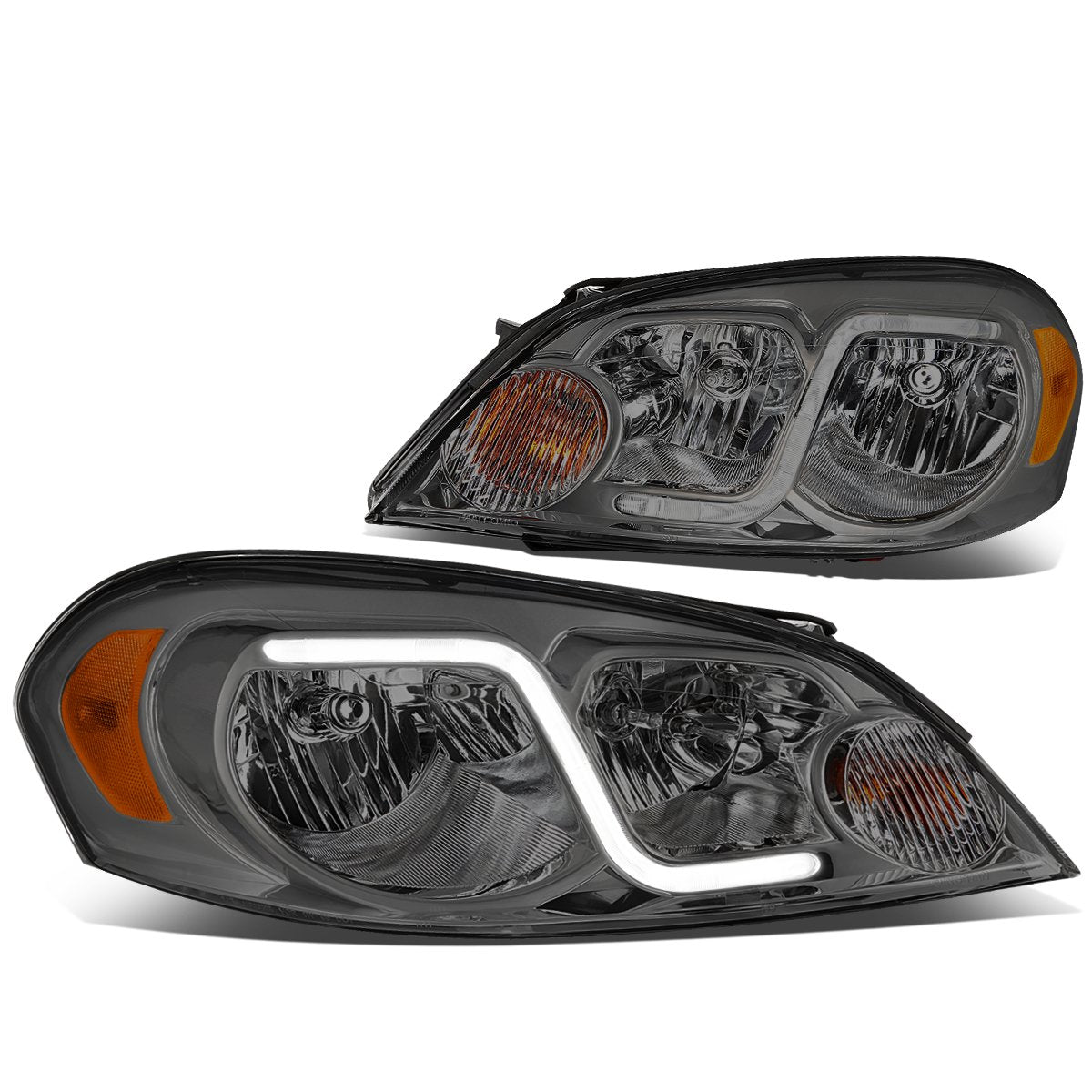 Dna Motoring Hl-Lb-Ci06-Sm-Am Smoked Amber Headlights With Led Day Running Light Strip Replacement For 06-13 Impala