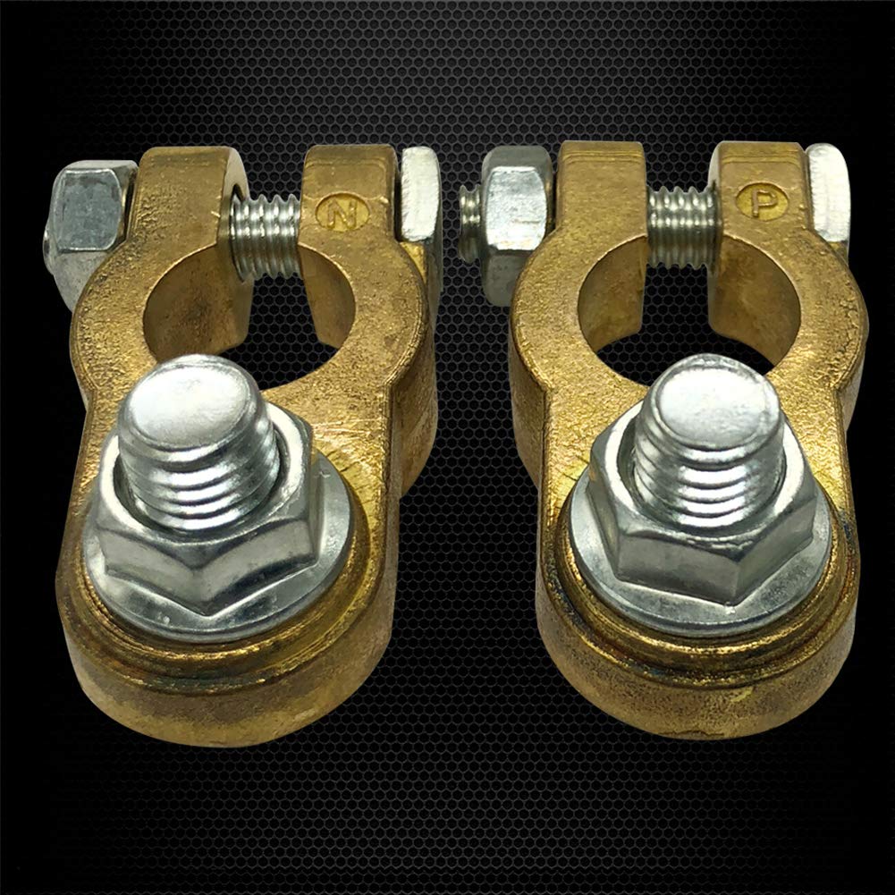 Ampper Brass Battery Terminal Connectors, Top Post Battery Terminals Clamp Set For Marine Car Boat Rv Vehicles (1 Pair)