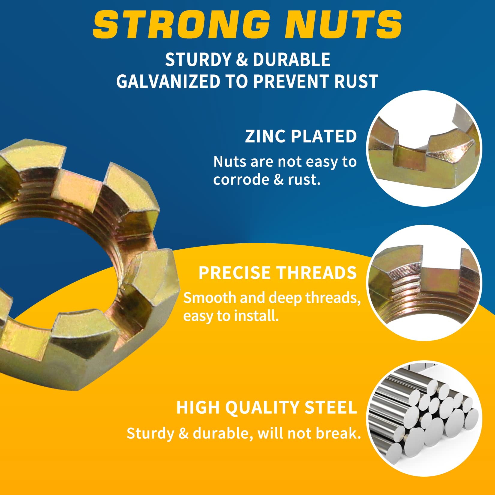 Grepspud 2Sets 1'' Trailer Axle Nut Kits 1'' Spindle Castle Nuts Set With 1'' Washers, 2.3'' Long Cotter Pins, 1.98'' Dust Caps