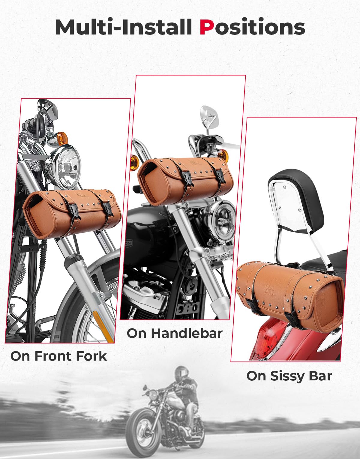 Kemimoto Universal Saddlebag - Waterproof Pu Leather Motorcycle Fork Bag For Front Fork Handlebar Sissybar Storage