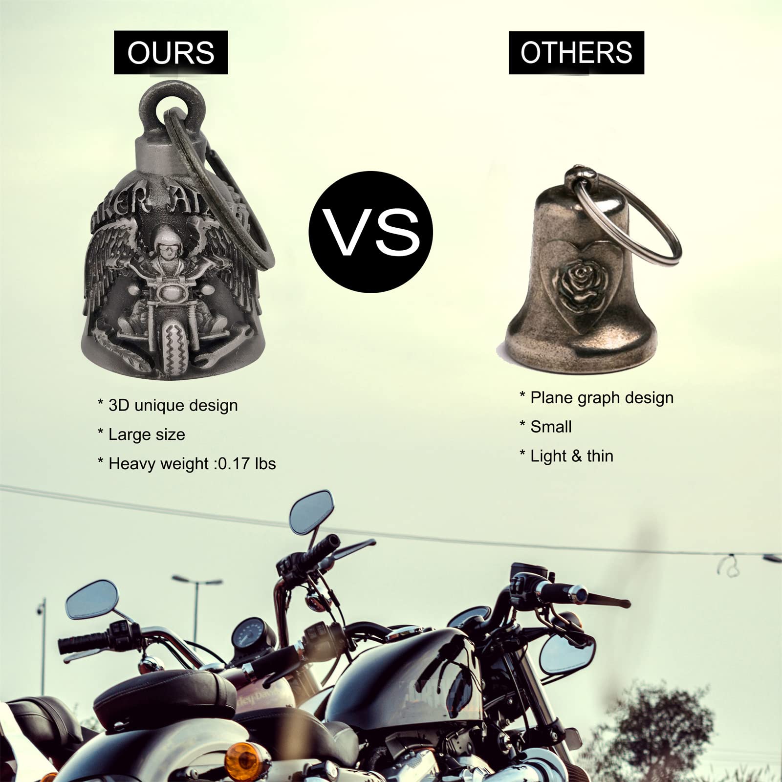 Dream Apparel Motorcycle ride bell for bikers,heavy spirit bells accessory and key chain for luck (DBL6-L Biker Angel)