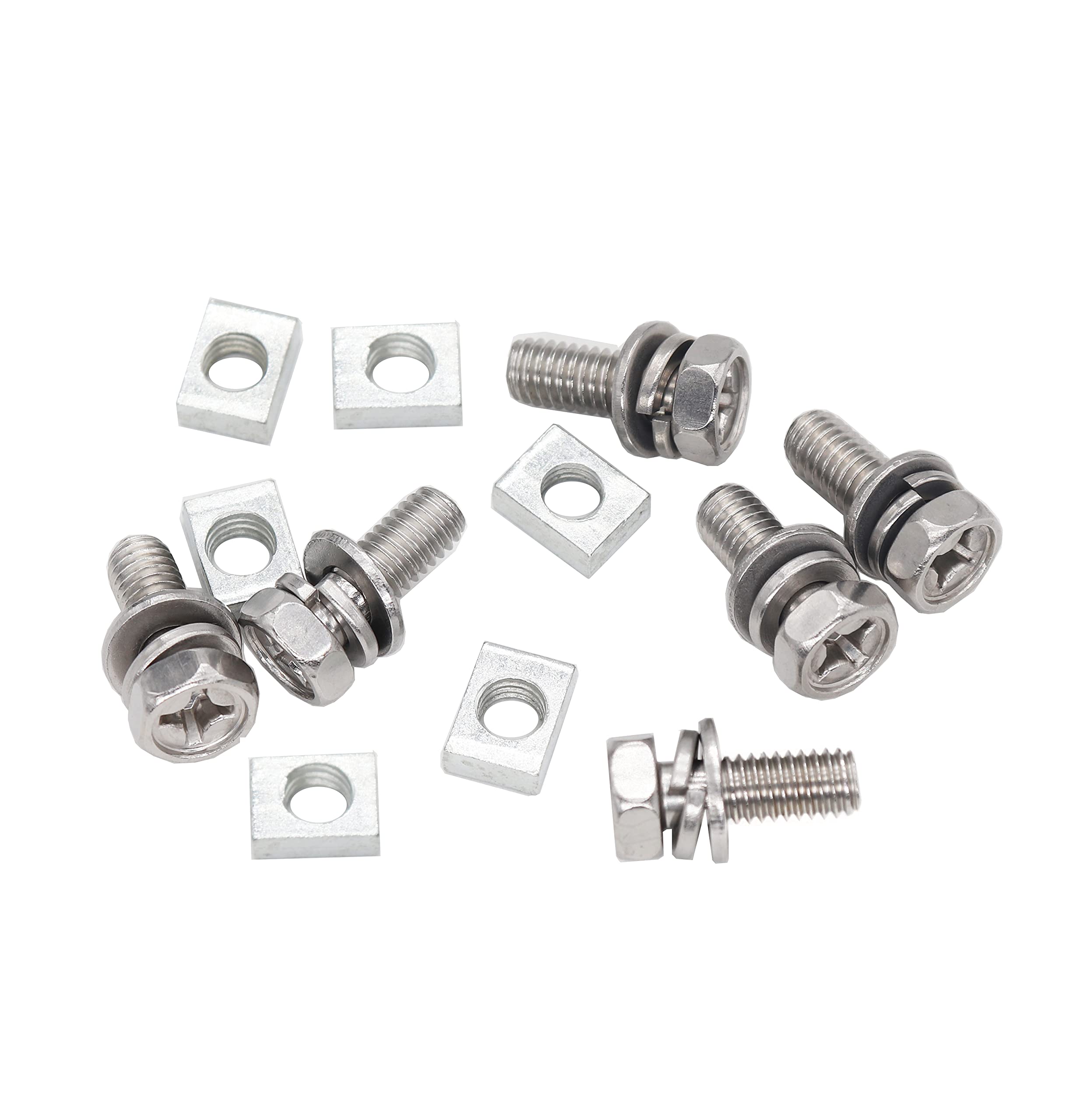 Binifimux 12-Pack Motorcycle Battery Terminal M6 X16Mm Bolt Square Nut Kit Stainless Steel 304