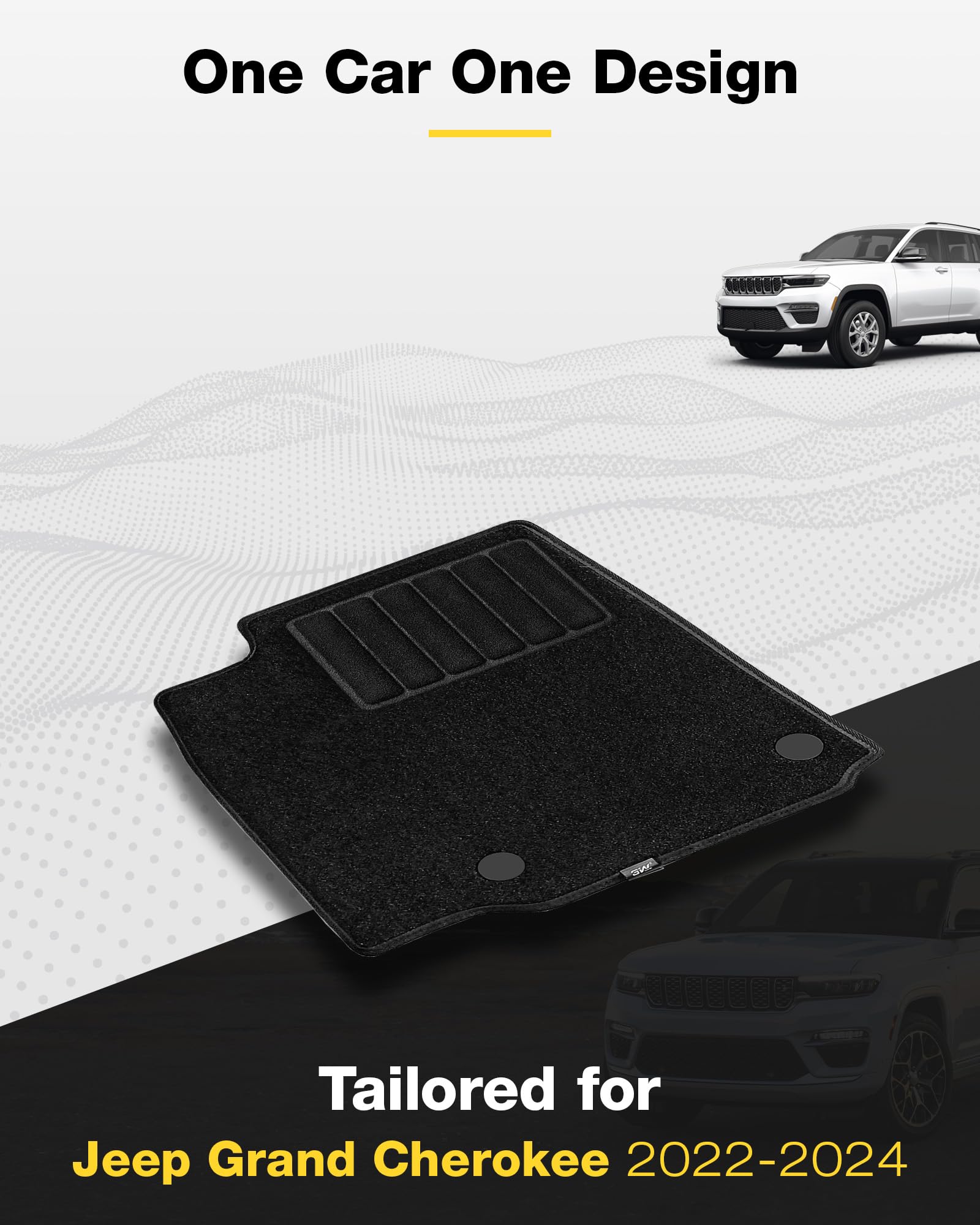 3W Floor Mats & Cargo Liner Fit 2022-2025 Jeep Grand Cherokee(Non L or WK) Carpets for 1st Rows Black Mats Custom Fit for Grand