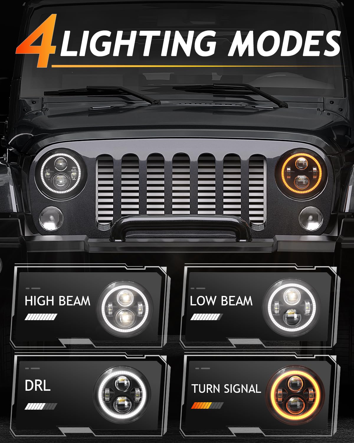 Lx-Light Dot Emc 7 Inch Led Halo Headlights With White Drl Amber Turn Signal Compatible With 2007-2017 Jeep Wrangler Jk Jku Tj L