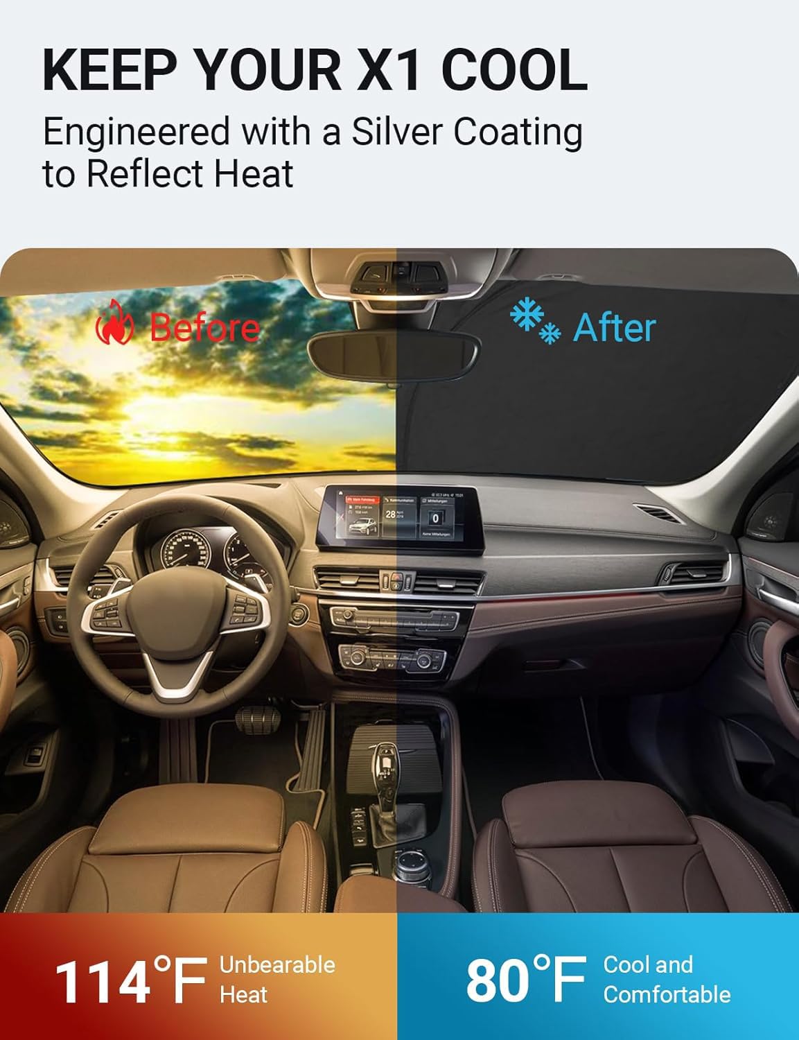 Proadsy 2025 Upgrade Windshield Sun Shade Custom Fit 2013-2019 Ford Escape Foldable Front Sunshade Protector Sun Visor Blocks Uv