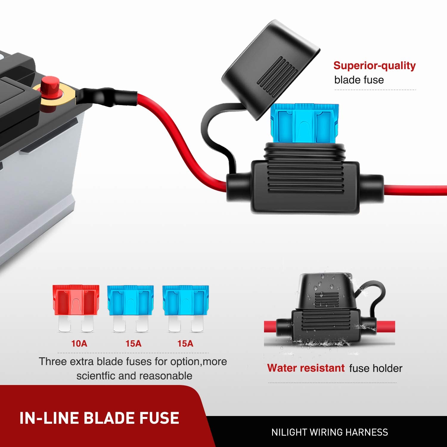 Nilight Led Light Bar Wiring Harness Kit Motorcycle Handlebar Switch 16Awg 2 Leads 12V On Off Push Button Switch For Motorcycle Atv Utv Driving Lights 7/8Inch,2 Years Warranty