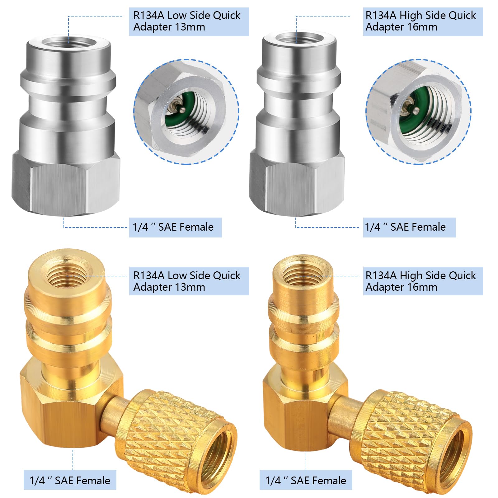 Yaocom 8 Pcs R12 to R134a Conversion Kit 90 High and Low Side R12 to R134a Retrofit Adapter Fittings High/Low Pressure Retrofit