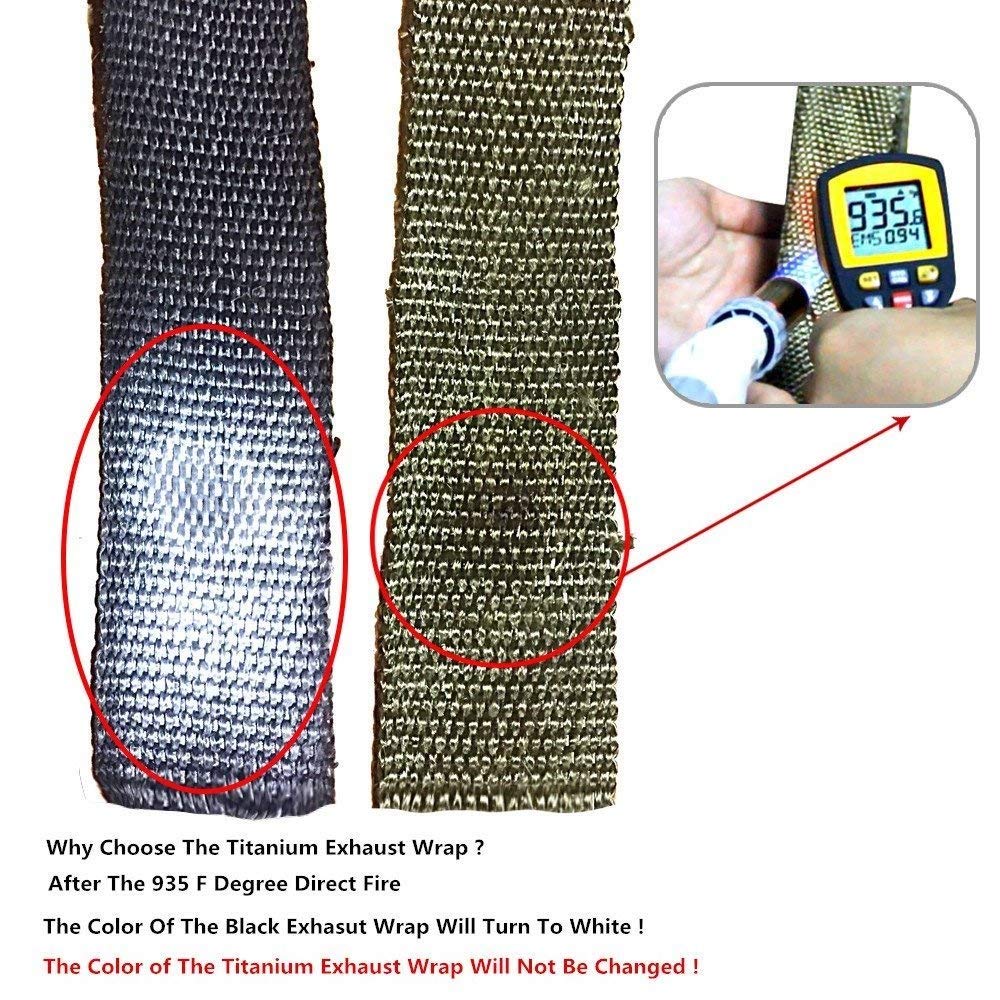 Ledaut 2'' X 50' Titanium Exhaust Heat Wrap Roll For Motorcycle Fiberglass Heat Shield Tape With Stainless Ties