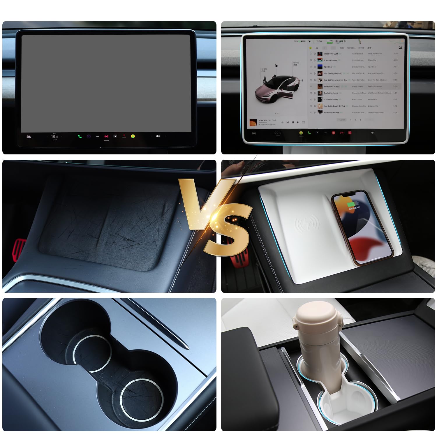 TOPABYTE 3PCS Center Console Accessories for Tesla Model Y Juniper Model 3 Highland 2025 2024 Cup Holder Insert, Screen Edge Pro