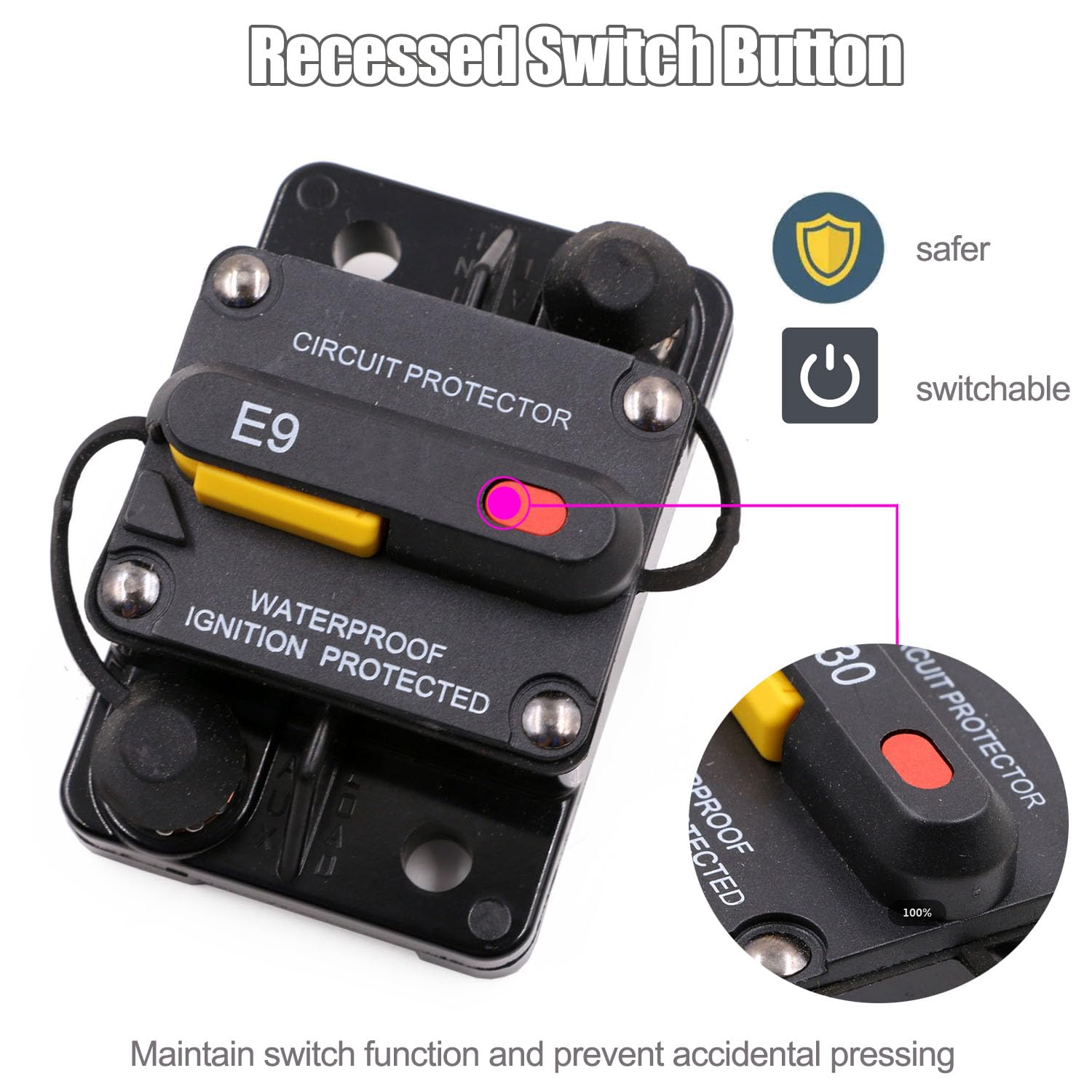 T Tocas 60 Amp Trolling Motor Circuit Breaker With Recessed Switch Design For Boat Marine Atv | Waterpoof Ip67 Protection With M