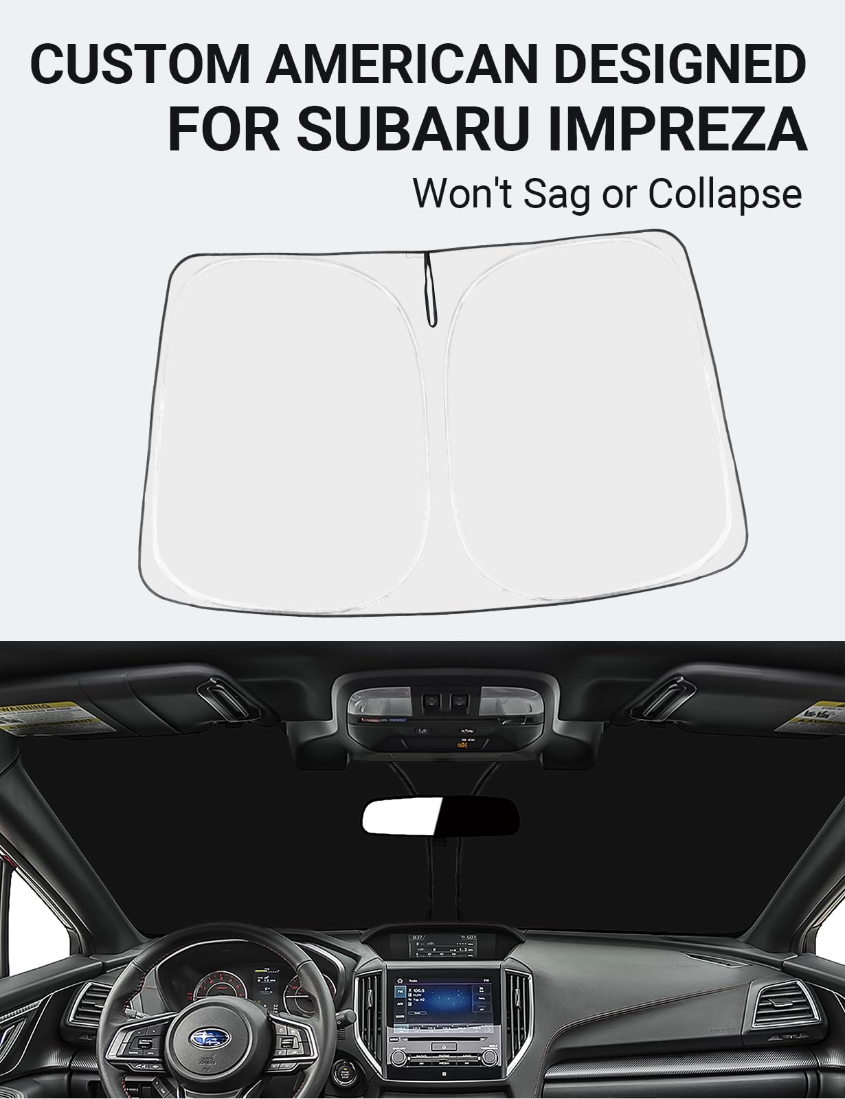 Proadsy 2025 Upgrade Front Windshield Sunshade Foldable Shade Sun Visor Protector Custom Fit 2015-2024 2025 Subaru Impreza Wrx Sedan, Base, Premium, Limited, Sti, Sti Limited, Accessories