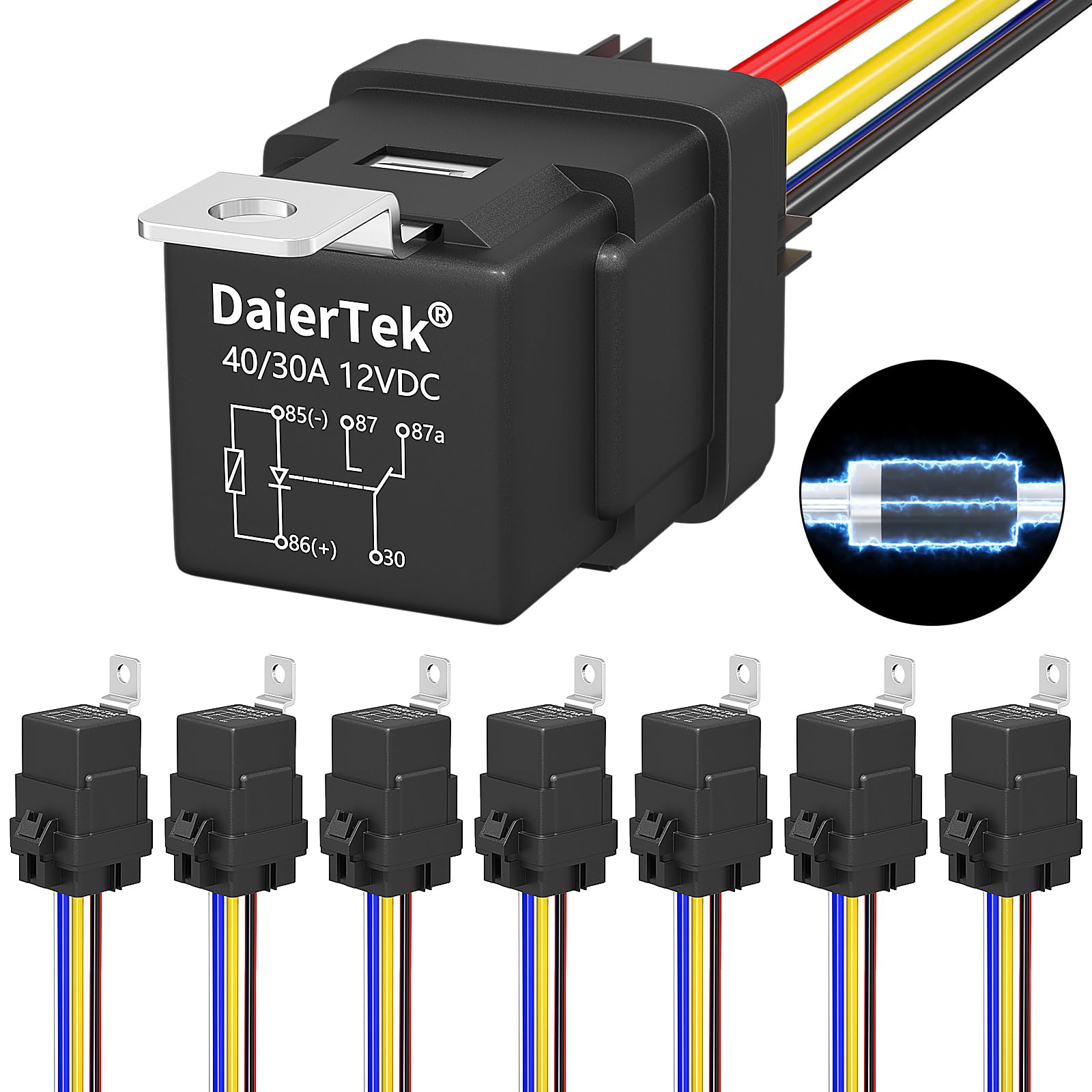 DaierTek 12V Relay with Built-in Diode & 12 AWG Harness Socket 30A/40A Heavy Duty SPDT 5 Pin Relay Switch Waterproof for Automot