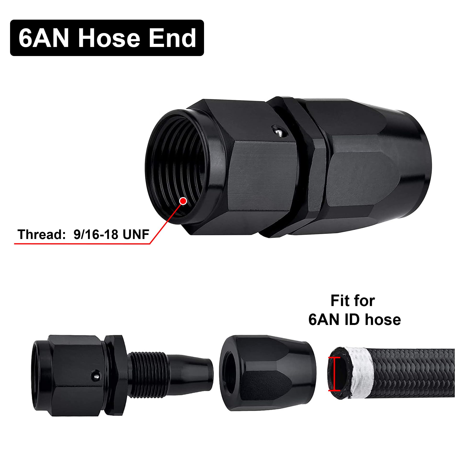 EVIL ENERGY 6AN Hose End Fitting Kit Straight 45 90 180 Degree with AN6 Male to Male Coupler & 6AN Hose Separator Clamp for CPE