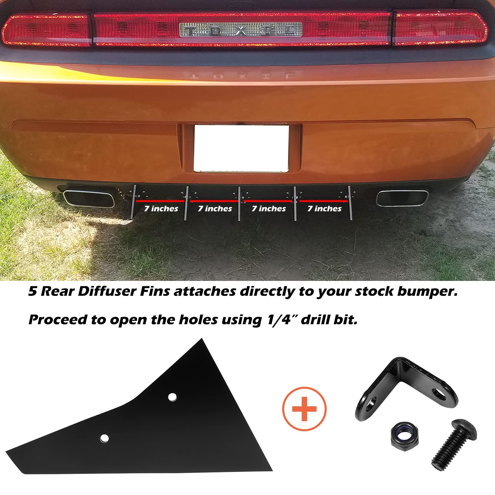 Rear Diffuser 5 Fins Set for Dodge Challenger SXT SRT RT Hellcat 2009-2014, Black Rear Bumper Lip Diffuser Shark Fins