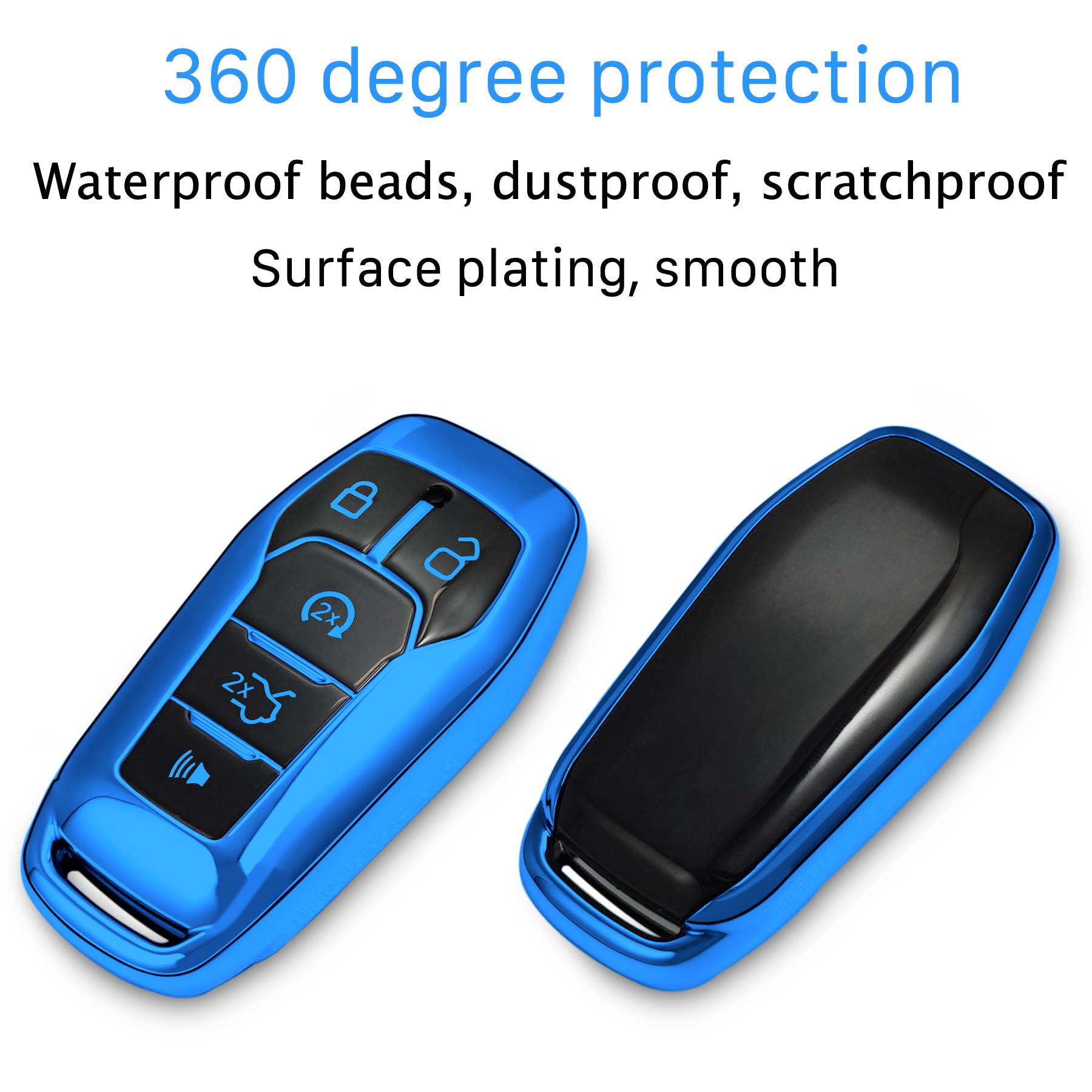 Kirsnda Key Fob Cover Case With Metal Keychain Compatible With Ford And For Lincoln,Soft Tpu Key Case Fit Expedition For Mustang