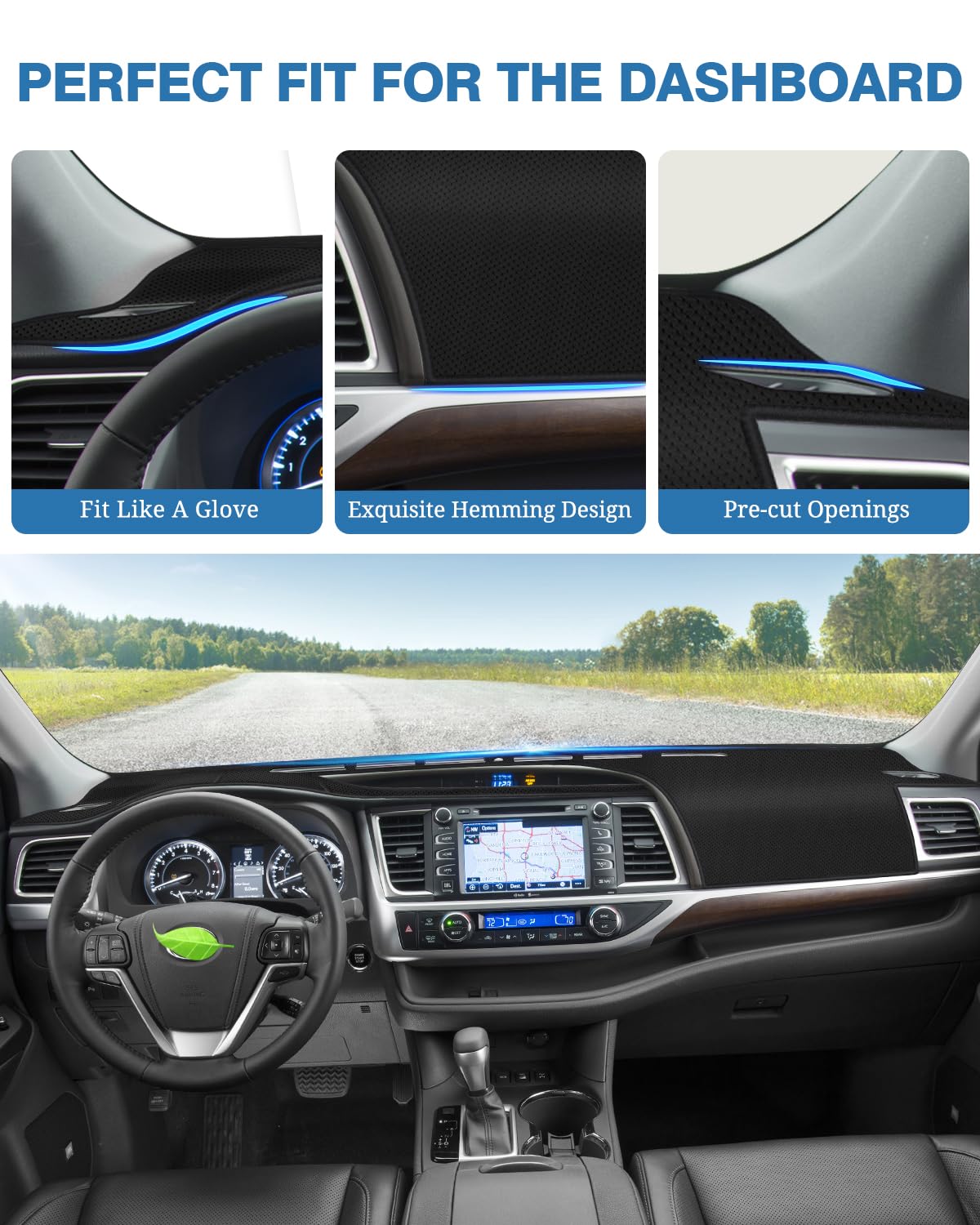 Fiilines Dash Cover For Toyota Highlander 2014-2019, Dashboard Mat Cover Sunshade Nonslip Mesh Protector No Glare Highlander Acc