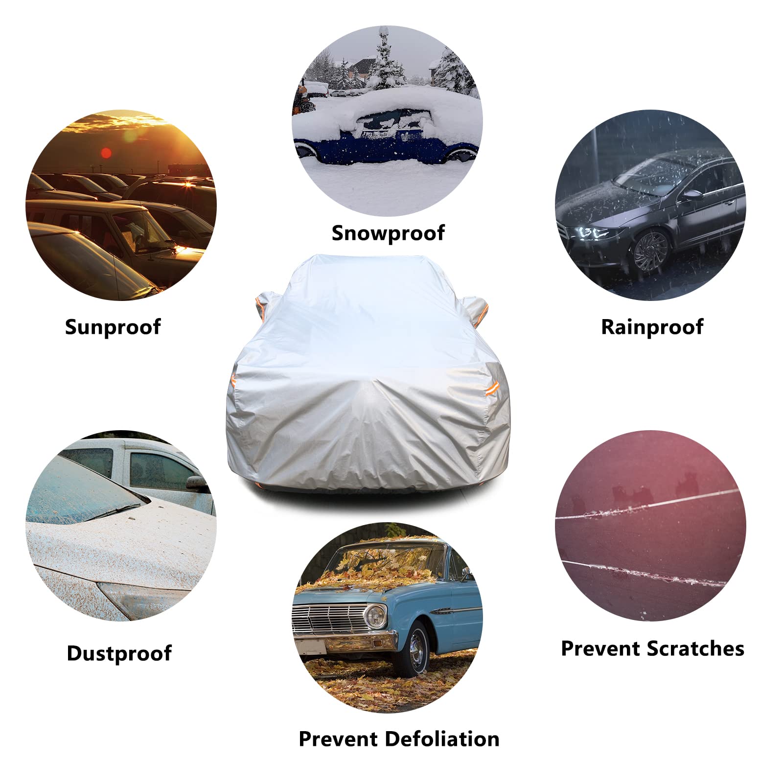 SEAZEN 2 Layers SUV Car Cover Waterproof All Weather, Outdoor Car Covers for Automobiles with Zipper Door, Hail UV Snow Wind Pro