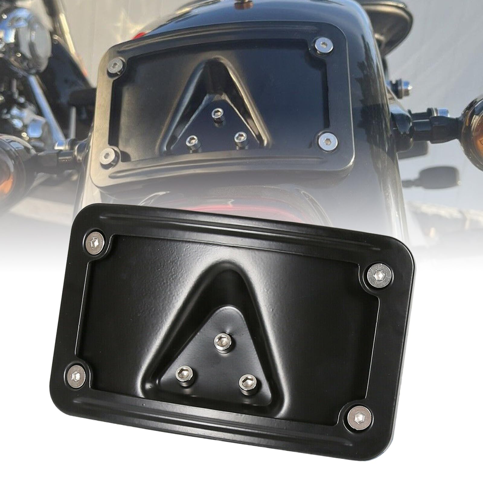 3149 Upgrade Curved Laydown License Plate Mount with Frame Compatible with Harley Davidson 3 Hole Mount (Carbon Fiber)