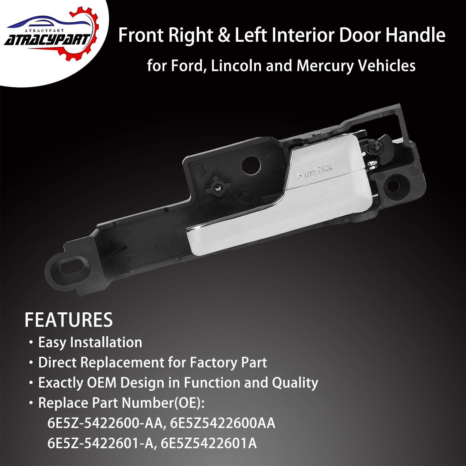 Interior Door Handle 1 Pair Driver & Passenger Side - Replacement For 2006-2012 Ford Fusion 2007-2012 Lincoln Mkz 2006 Lincoln Zephyr 2006-2011 Mercury Milan - Replaces # 6E5Z5422601A 6E5Z5422600Aa