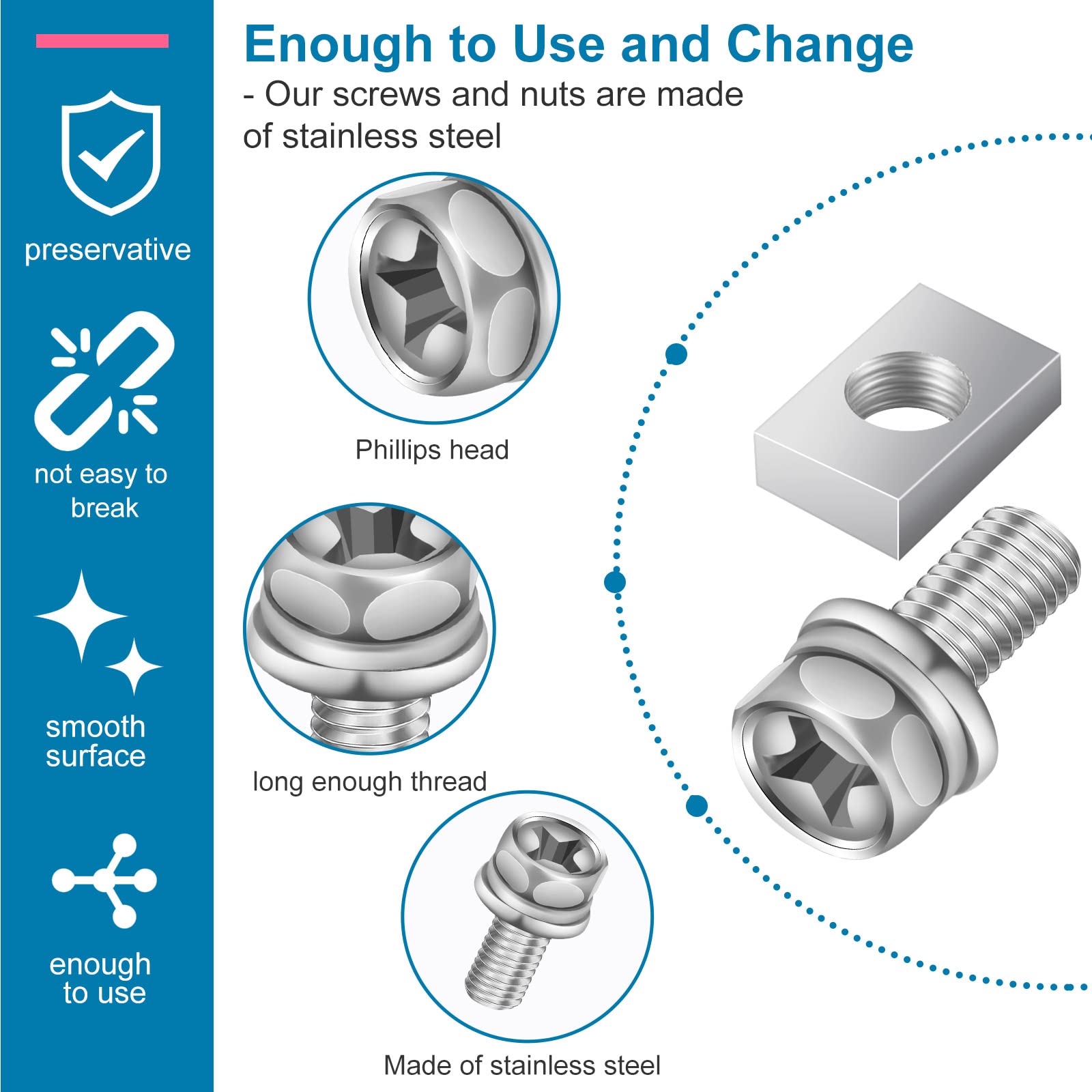 48 Pack Motorcycle Battery Terminal Bolt Square Nut Kit M6 X 16Mm Motorcycle Battery Bolts Battery Terminal Nuts Stainless Steel