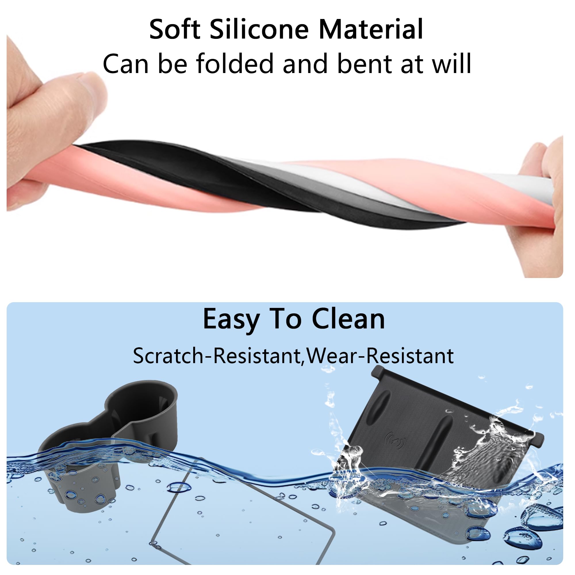 TOPABYTE 3PCS Center Console Accessories for Tesla Model Y 2021-2024 and Model 3 2021-2023 Cup Holder Insert, Screen Edge Protec