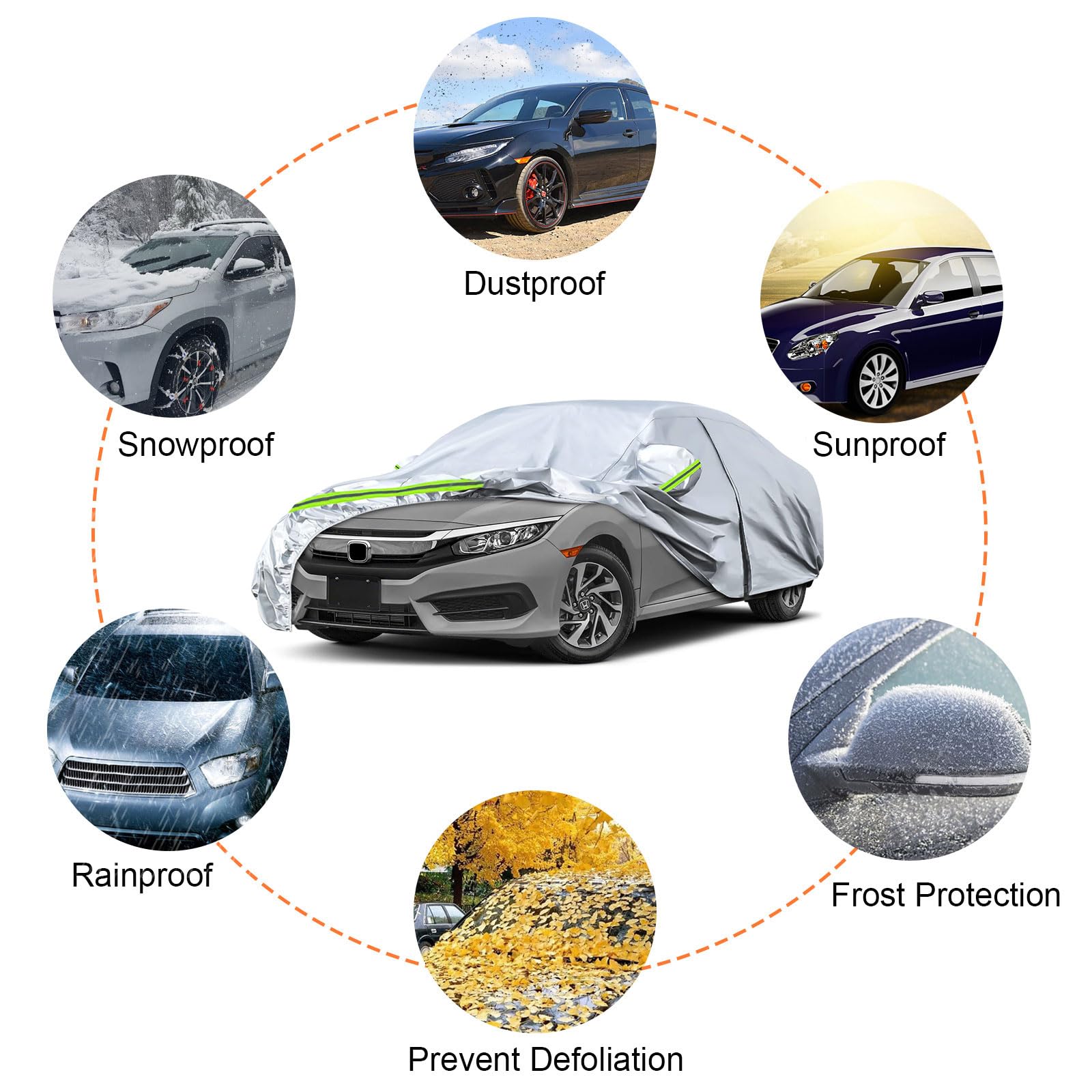 Waterproof Car Covers Replace For 2011-2025 Honda Civic Sedan, 6 Layers All Weather Custom-Fit Car Cover With Zipper Door & Wind