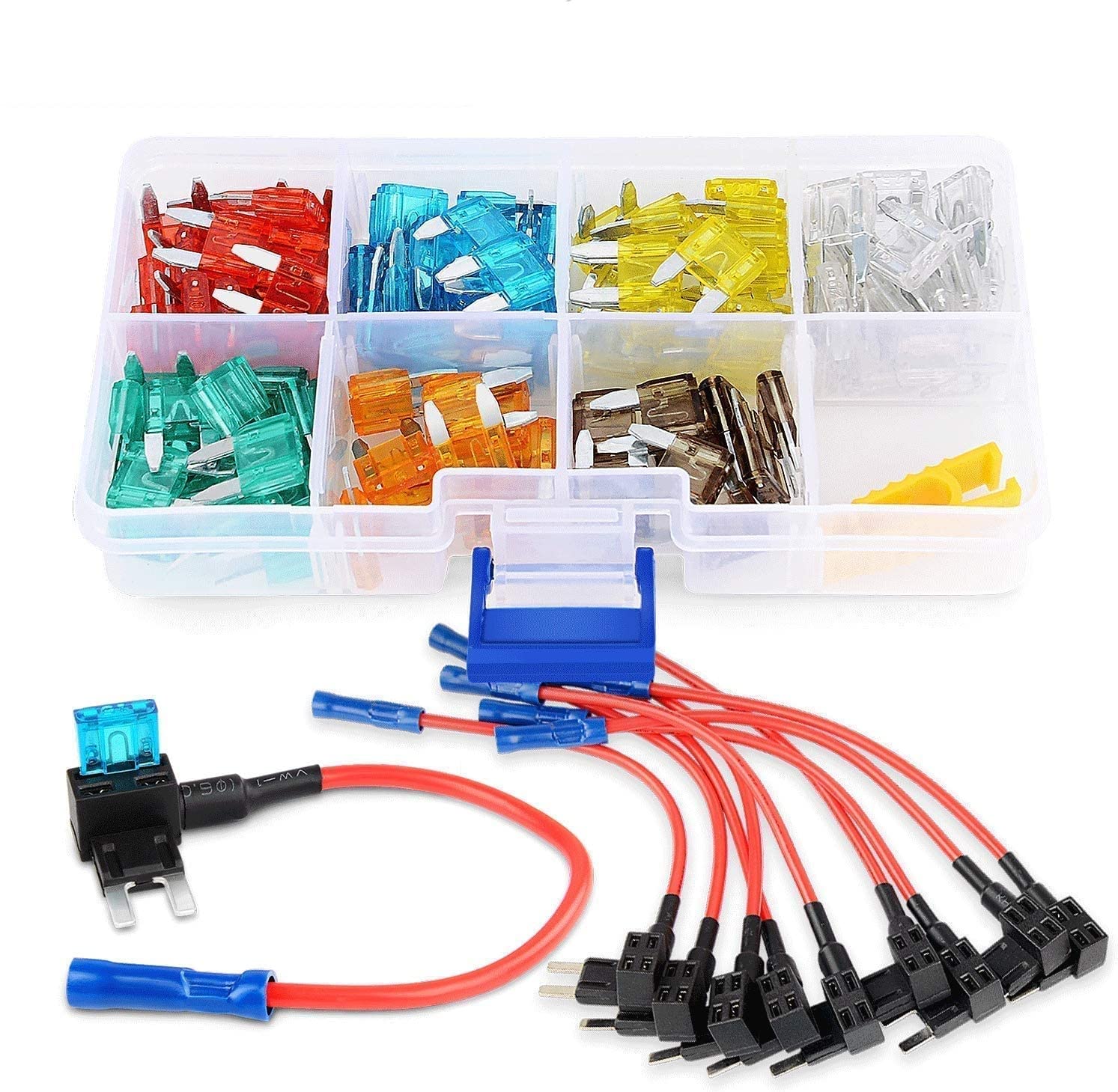 Nilight - 50034R 10 Pack 12V Car Add-A-Circuit Fuse Tap Adapter Mini Atm Apm Blade Fuse Holder With 120 Pcs Mini Blade Fuse Asso