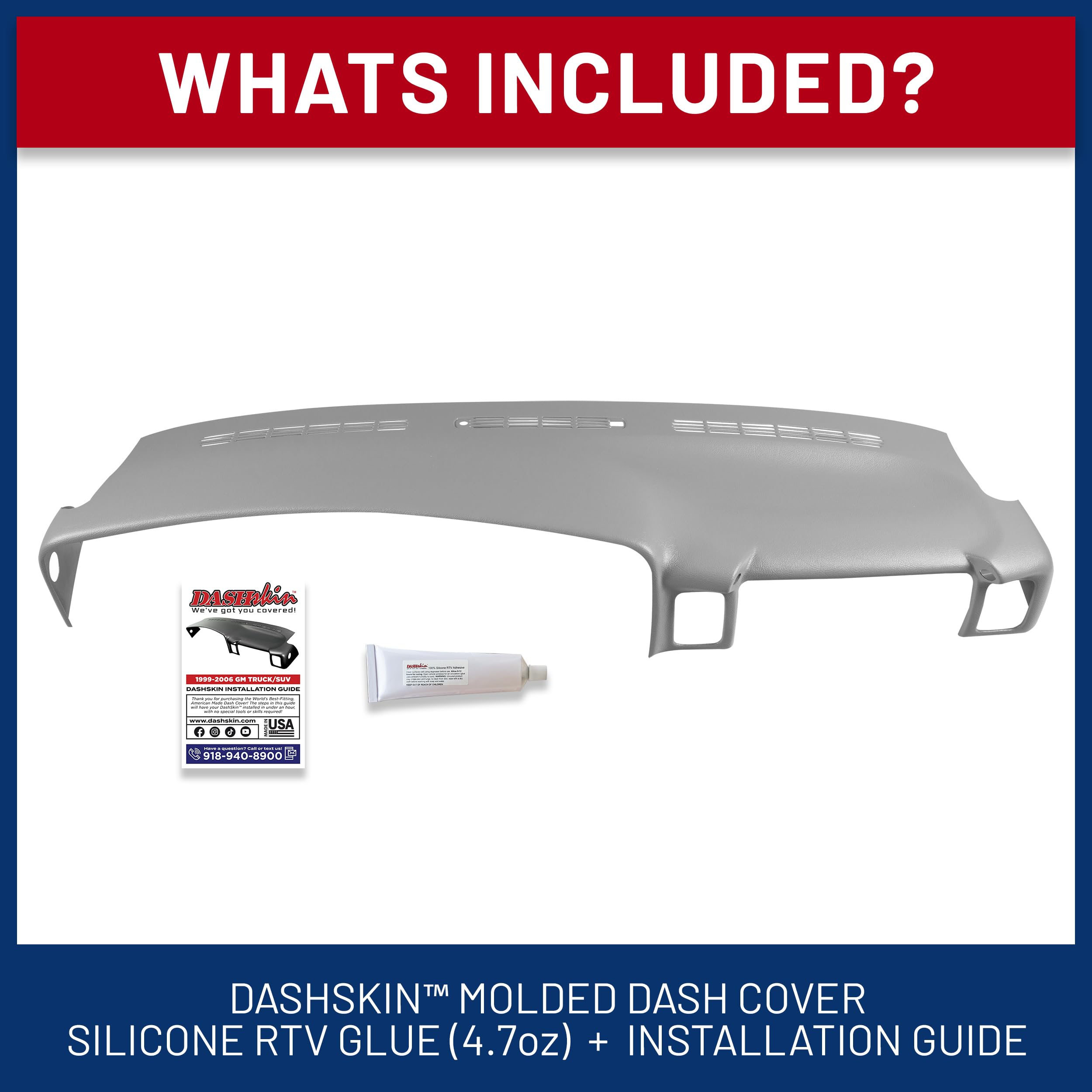 Dashskin Molded Dash Cover Compatible With 2000-2006 Tahoe Suburban Yukon Avalanche & 1999-2006 Silverado Sierra In Light Pewter