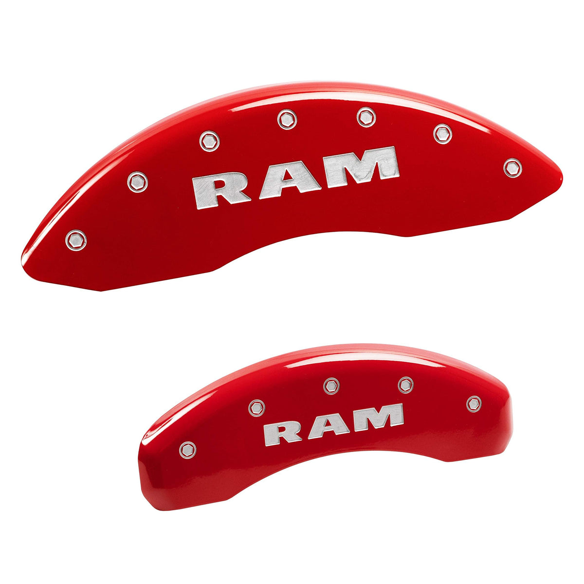 Mgp Caliper Covers - Brake Caliper Covers 2011-2018 Ram 1500 2013-2023 Ram 1500 Eco Diesel 2019-2021 Ram 1500 Classic 2022-2023 Ram 1500 Classic (55001S) Front And Rear Set - Ram Logo - Red